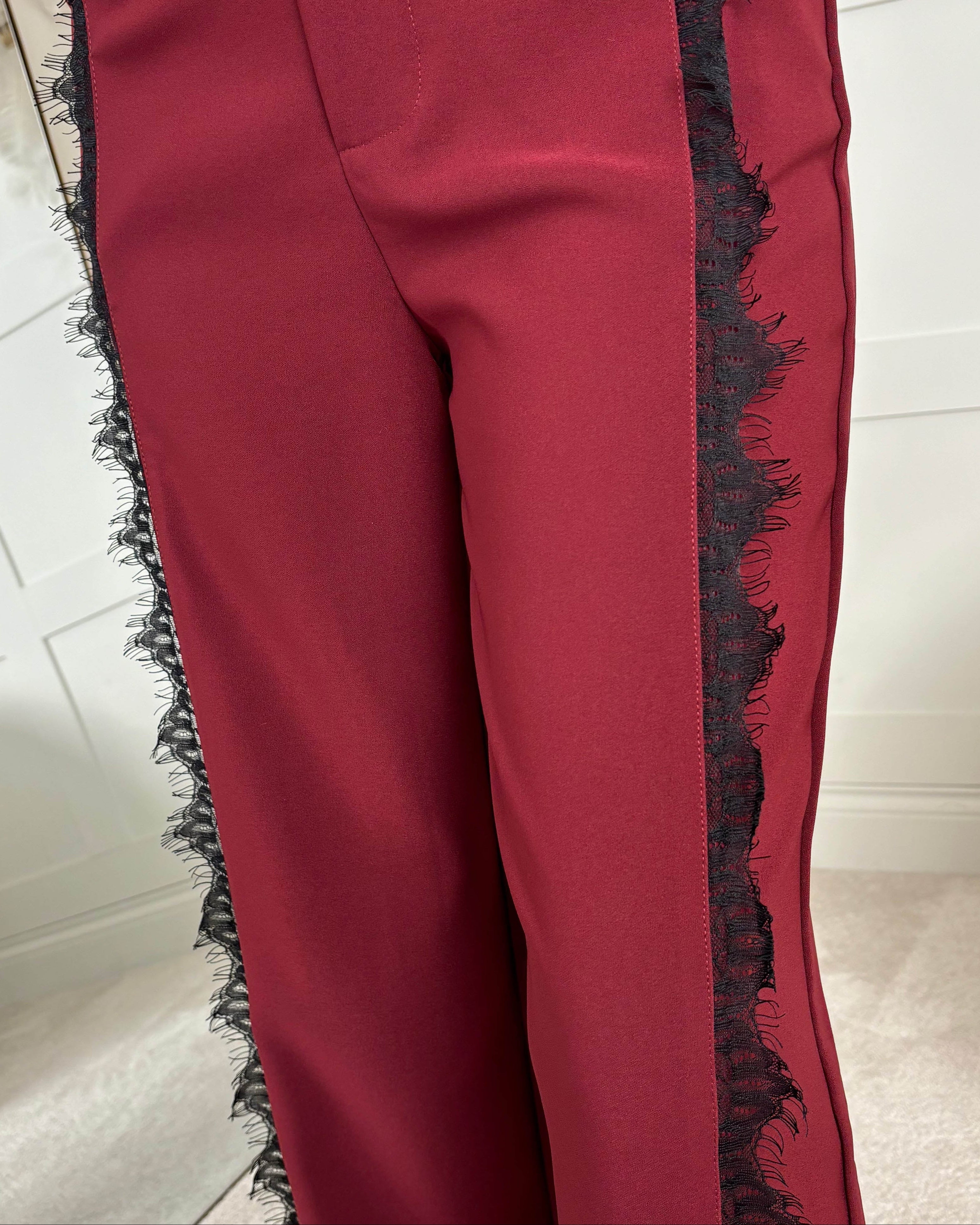 Lacy Aura Burgundy Lace Trim Trousers