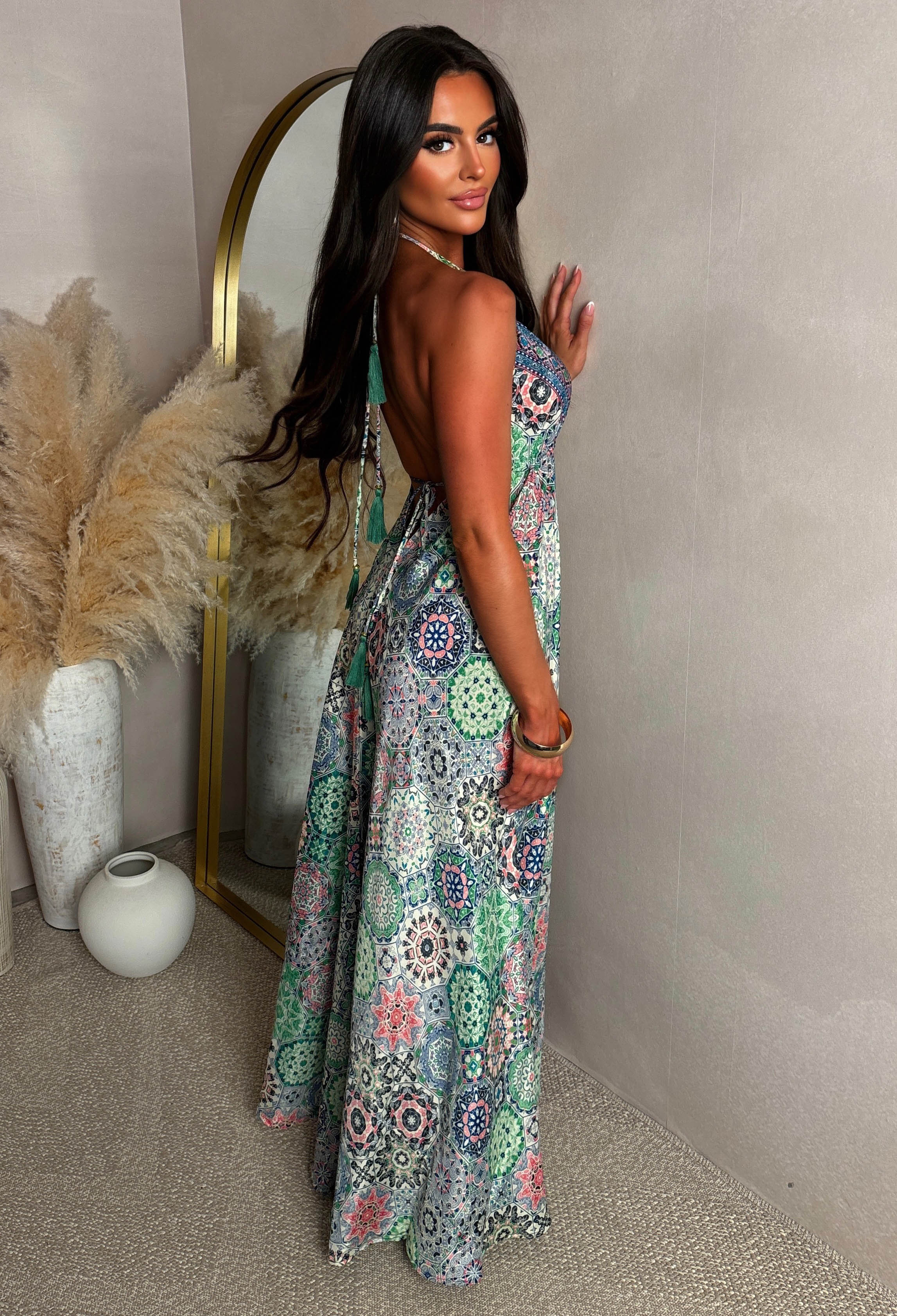 Multi Printed Scarf Maxi Dress