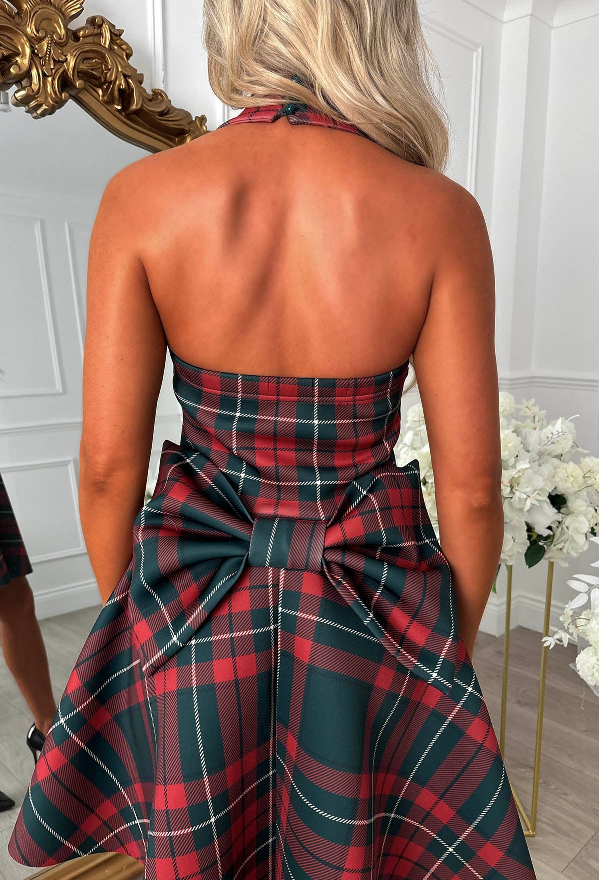 Let It Bow Multi Tartan Bow Back Mini Dress