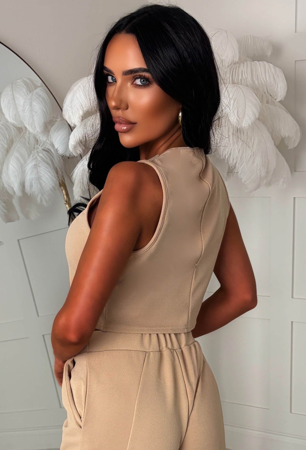 Lined Up For More Nude Waistcoat & Cargo Trouser Co-ord Set