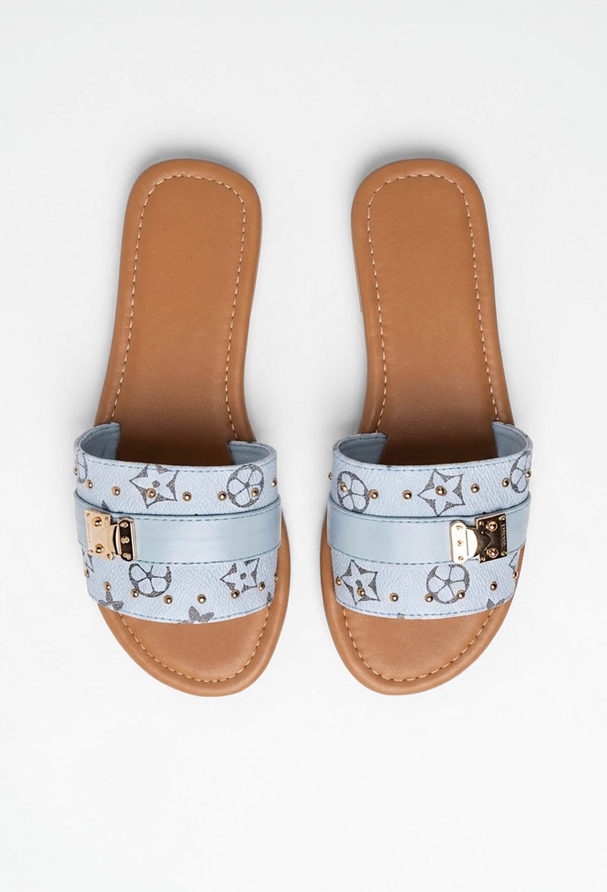 Logo Baby Blue Printed Sliders