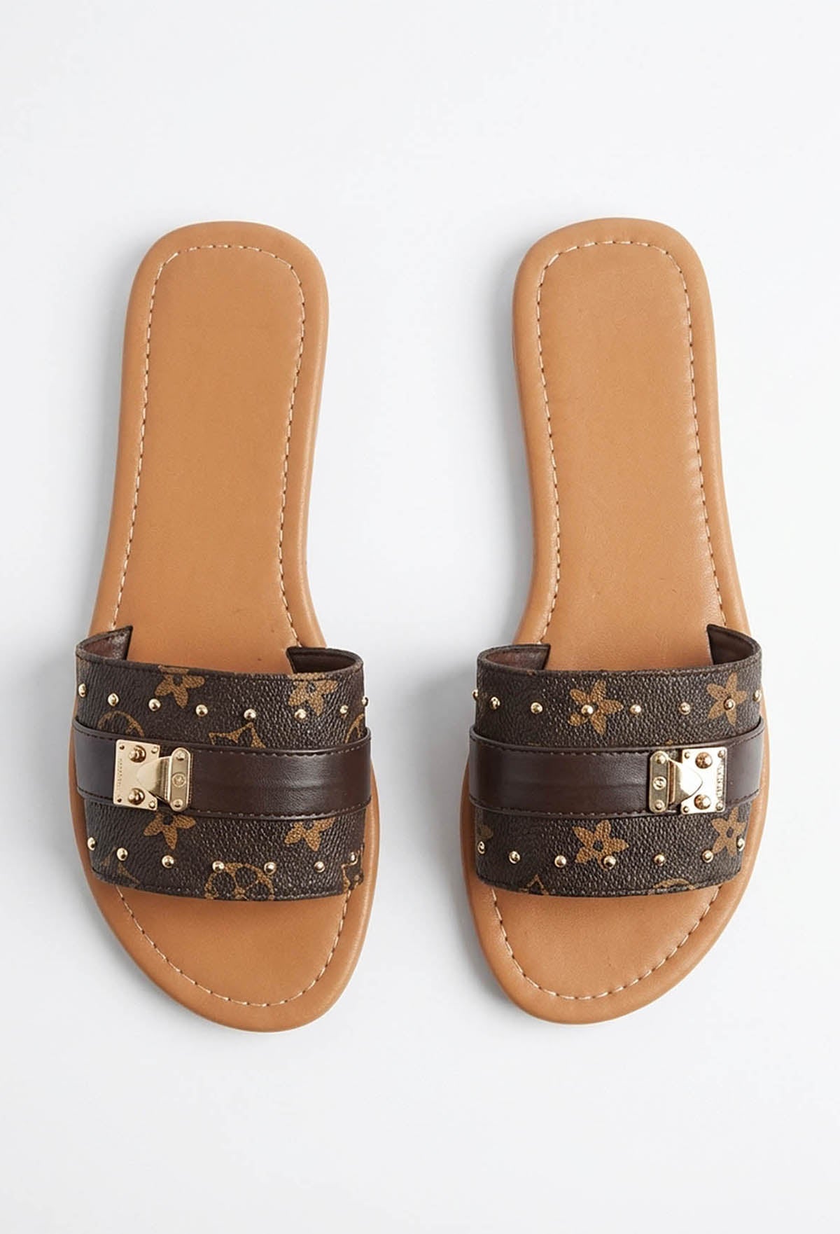 Logo Baby Brown Printed Sliders
