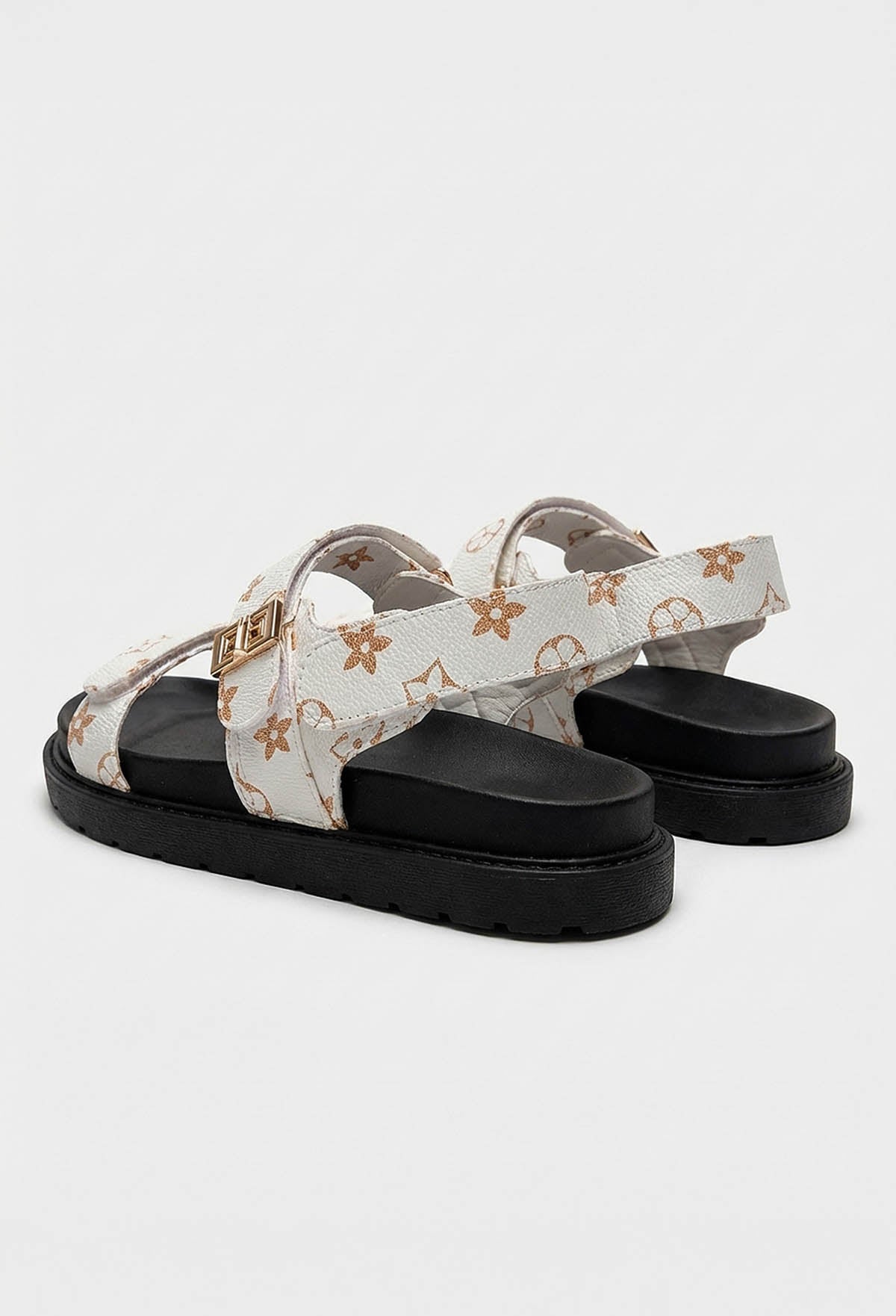 Logo Loco White Printed Ankle Strap Sliders