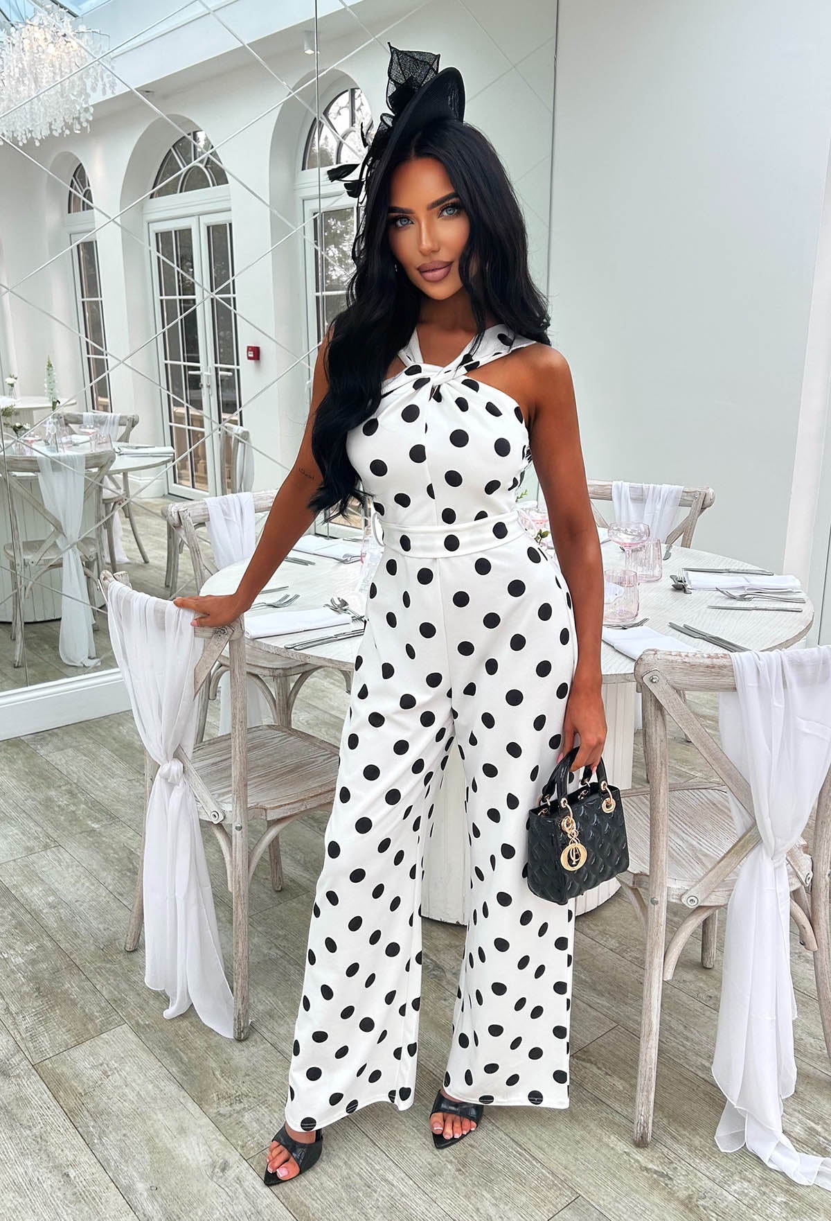 Look Like A Lady White Twist Neck Polka Dot Jumpsuit