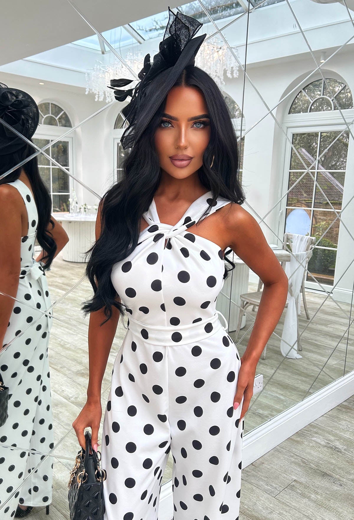 Look Like A Lady White Twist Neck Polka Dot Jumpsuit