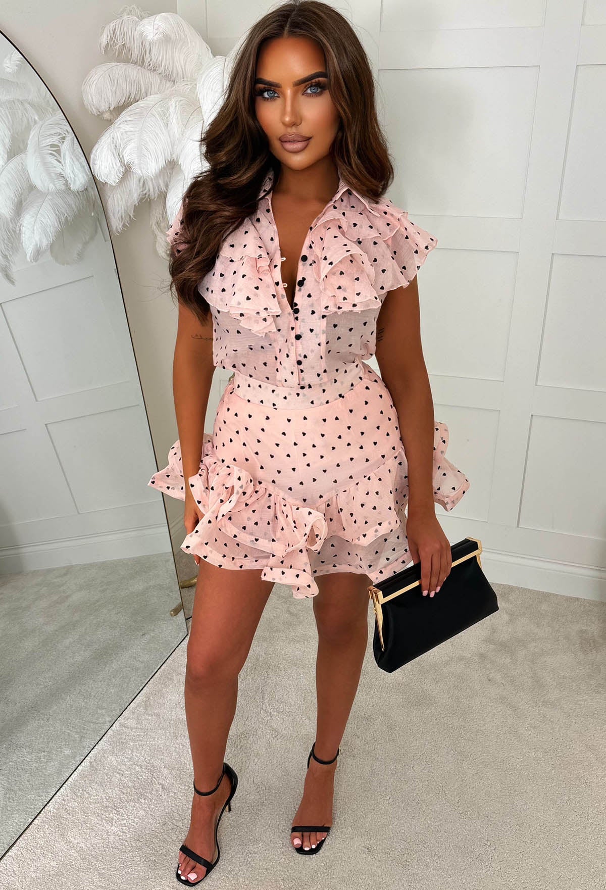 Love Always Light Pink Love Heart Blouse & Skirt Set