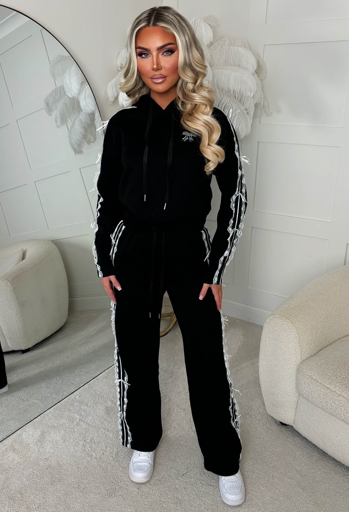 Love Me Knot Black Lace Bow Lounge Co-ord Set