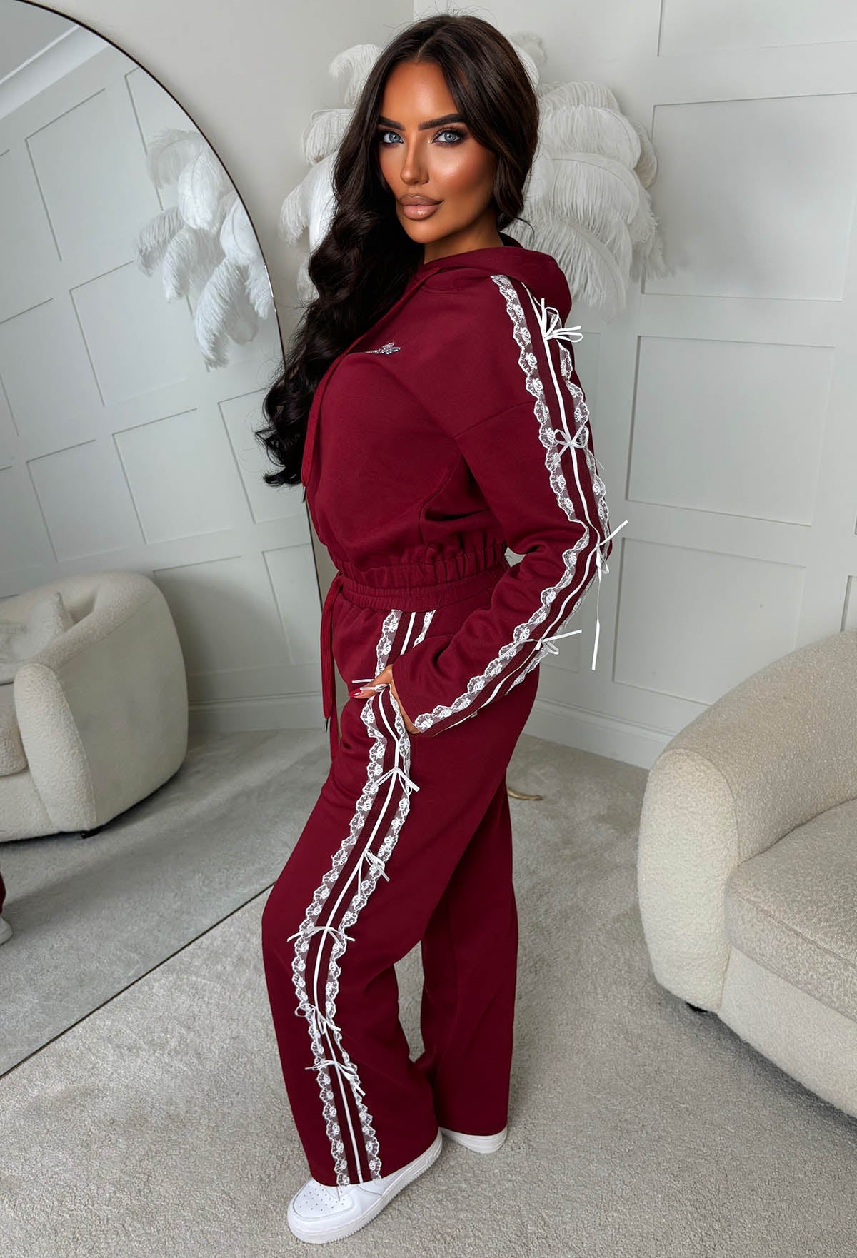 Love Me Knot Burgundy Lace Bow Lounge Co-ord Set