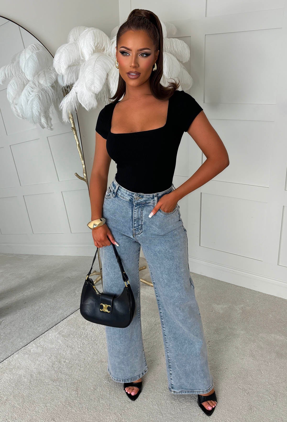 Love Me Like This Black Square Neck Ribbed Bodysuit