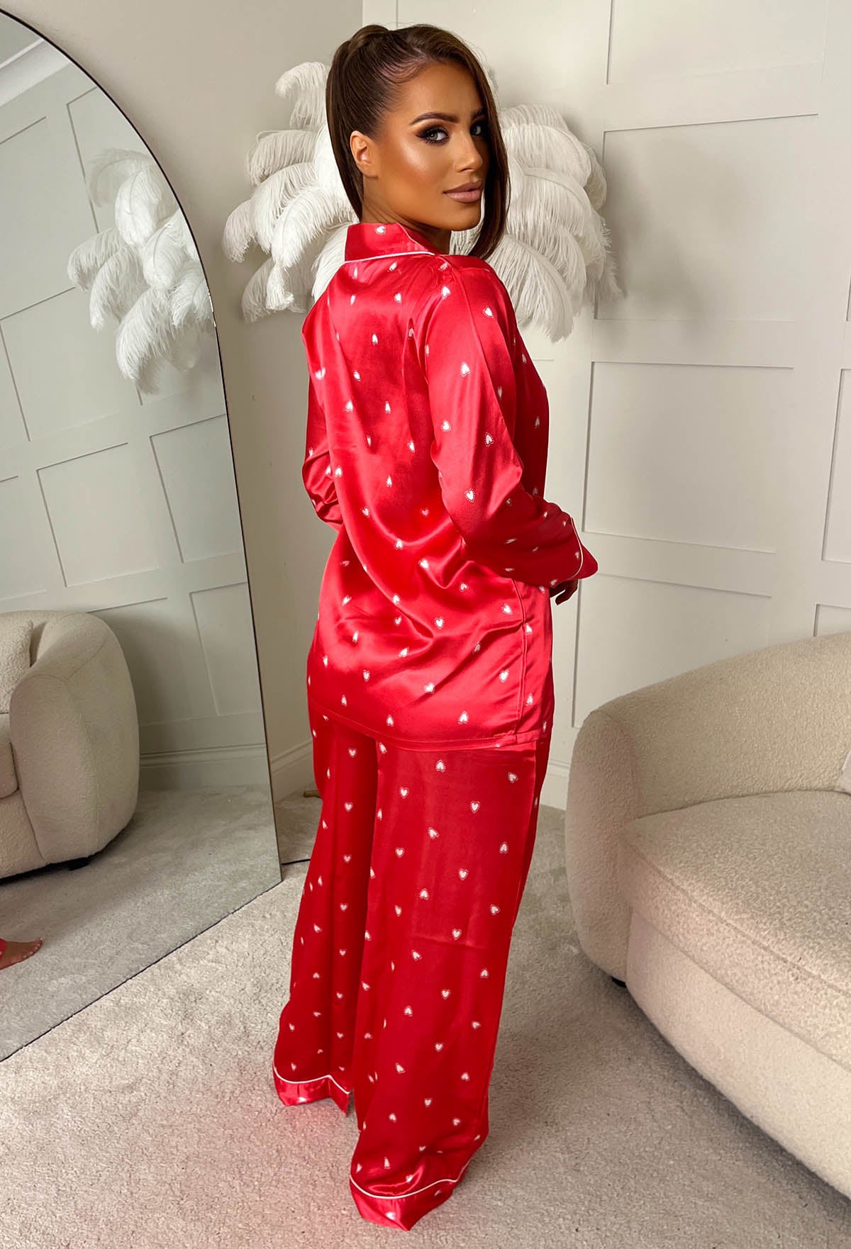 Lovers Chic Red Heart Print Long Sleeve Pyjama Set