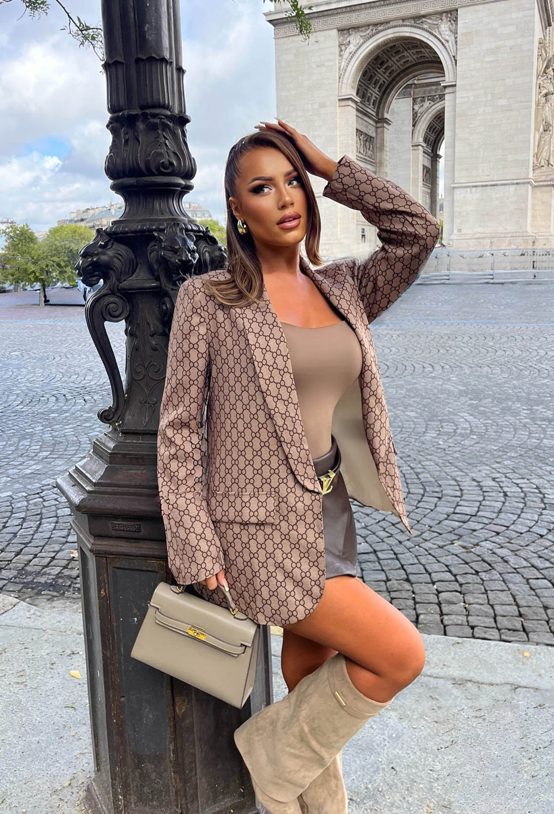 Luxe Energy Camel Monogram Printed Blazer