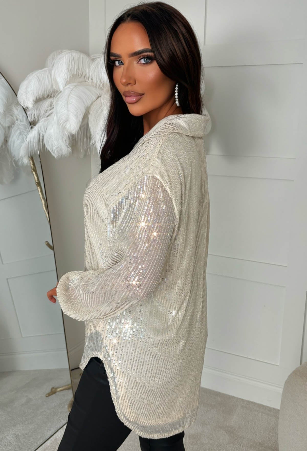 Luxe Gleam Champagne Sequin Shirt