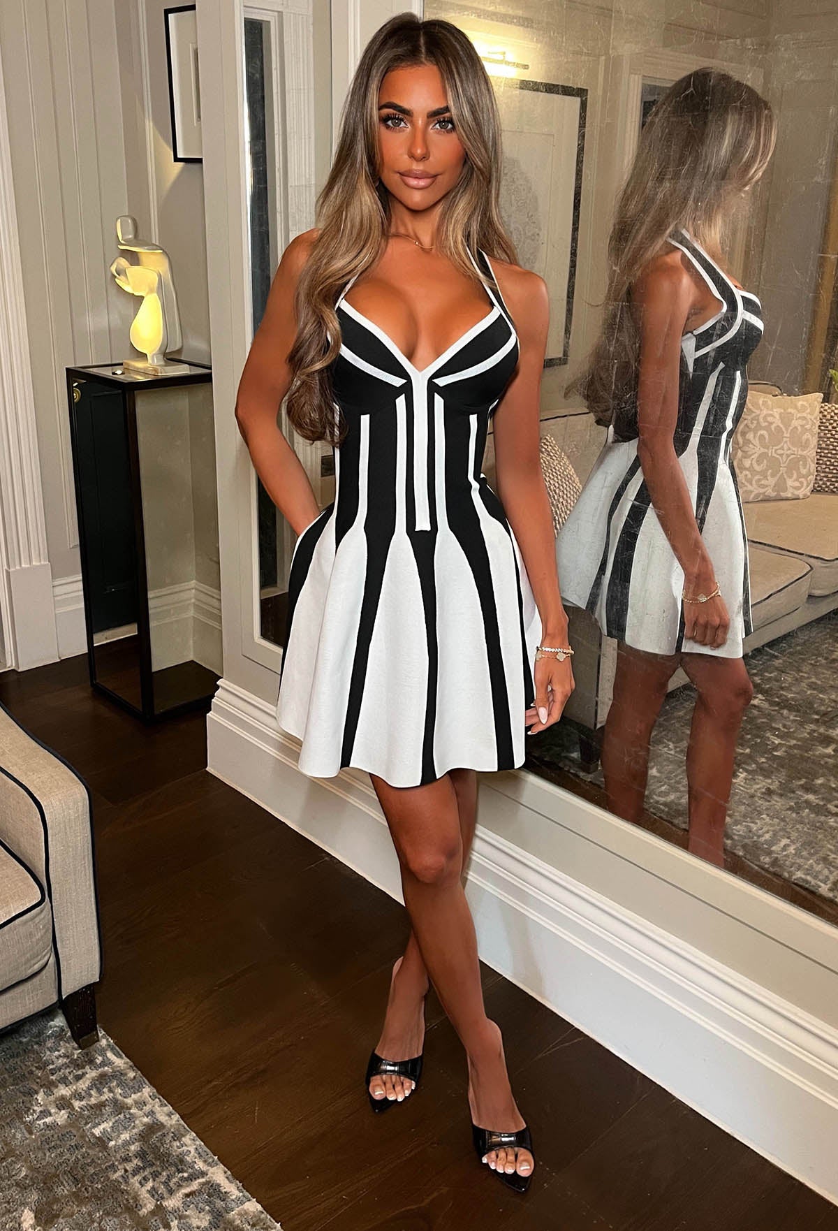 Major Drama Black Mono Bandage Halterneck Mini Dress