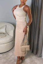 Radiant Glam Beige Ribbed Knit With Chain Neckline