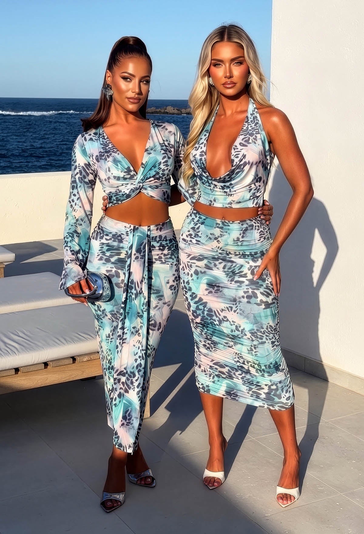 Maui Forever Blue Printed Cowl Top & Midaxi Skirt Co-Ord Set