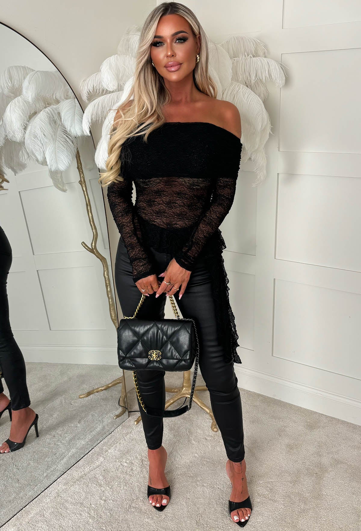 Midnight Affair Black Lace Off Shoulder Top