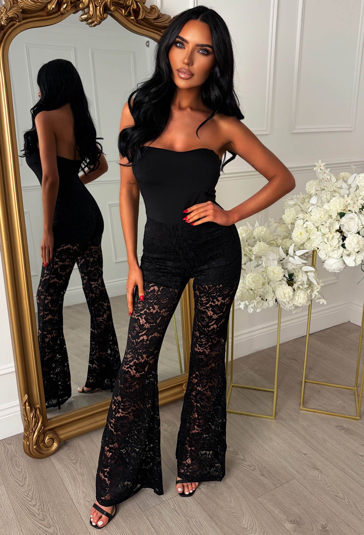 Midnight Aura Black Bandeau Lace Jumpsuit