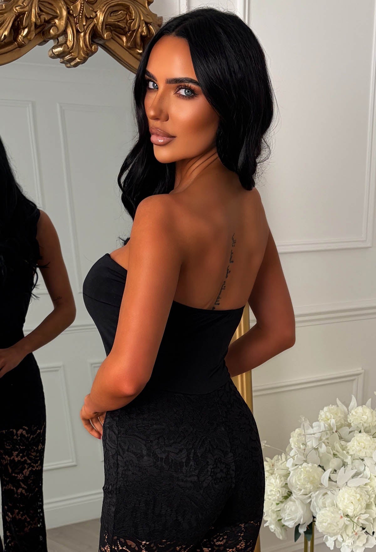 Midnight Aura Black Bandeau Lace Jumpsuit