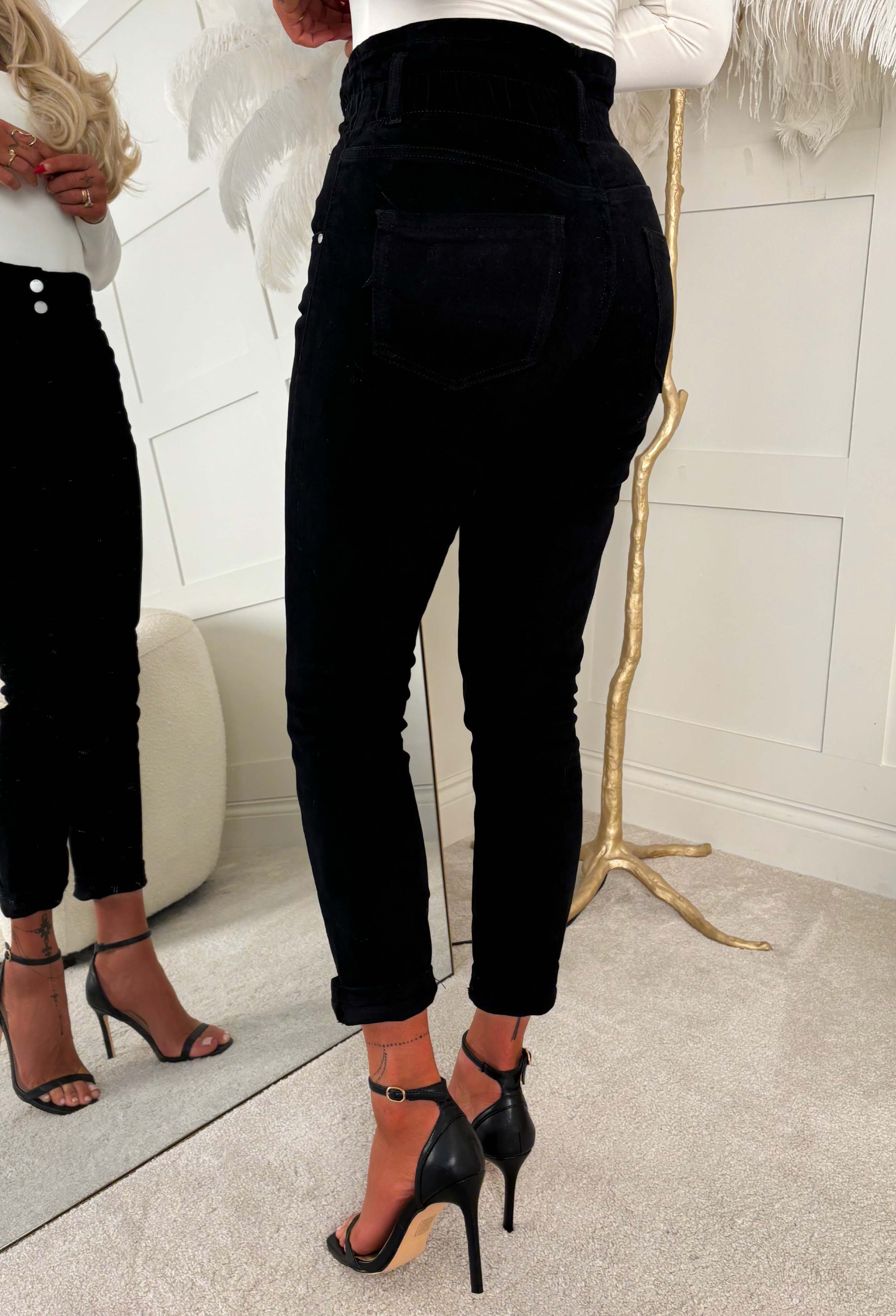 Moms The Word Black Stretch Denim Paperbag Mom Jeans