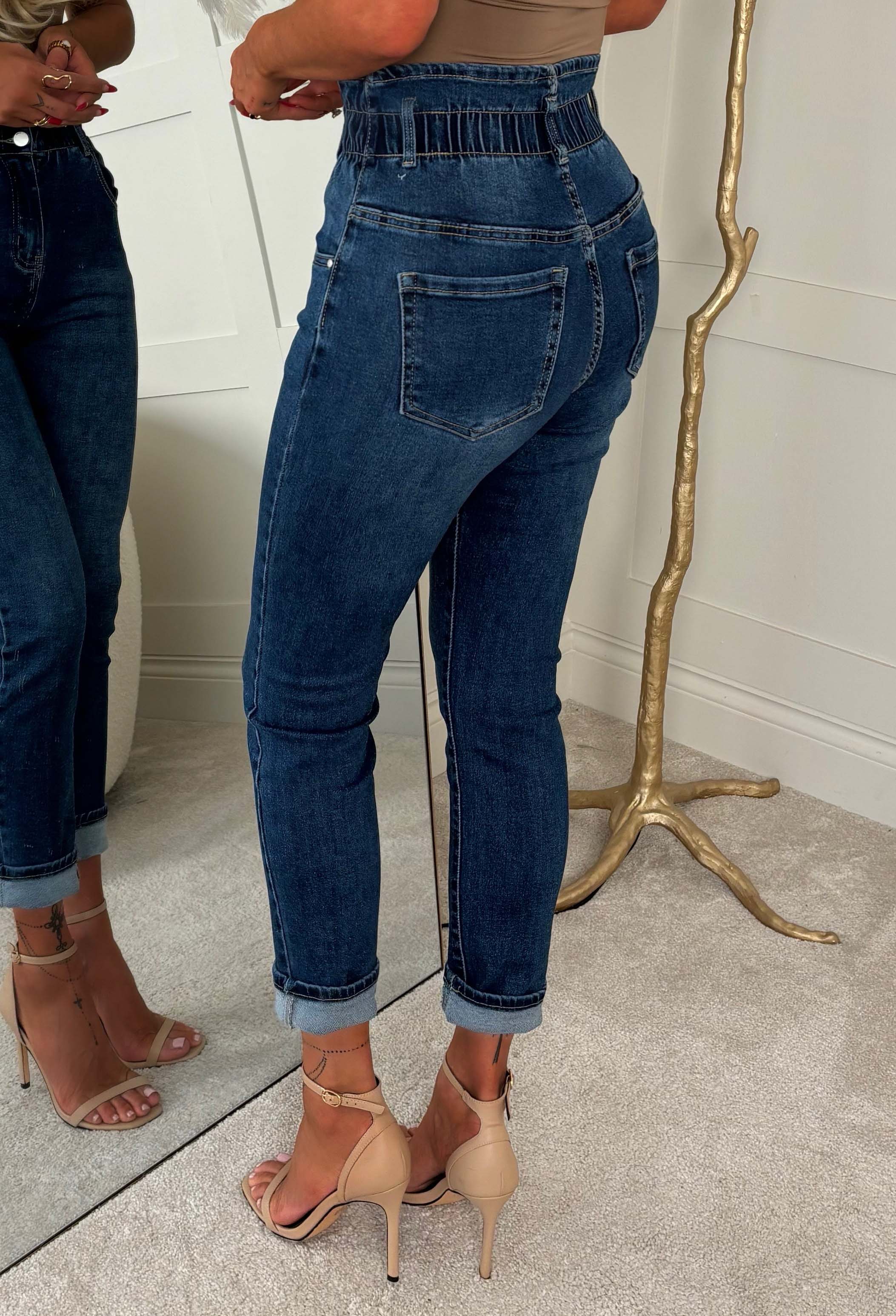 Moms The Word Mid Wash Stretch Denim Paperbag Mom Jeans