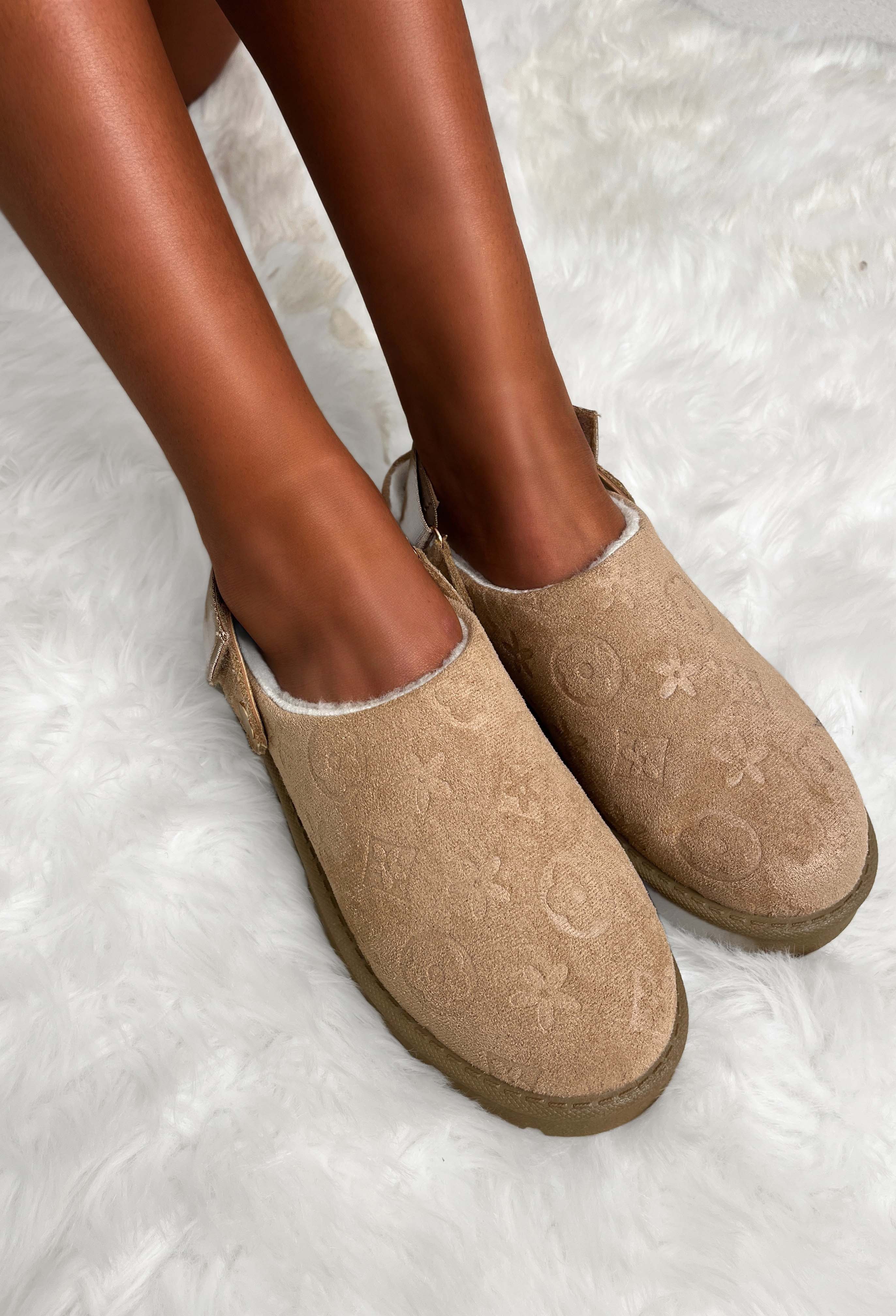 Monogram Maiden Beige Sling Back Borg Lined Shoes