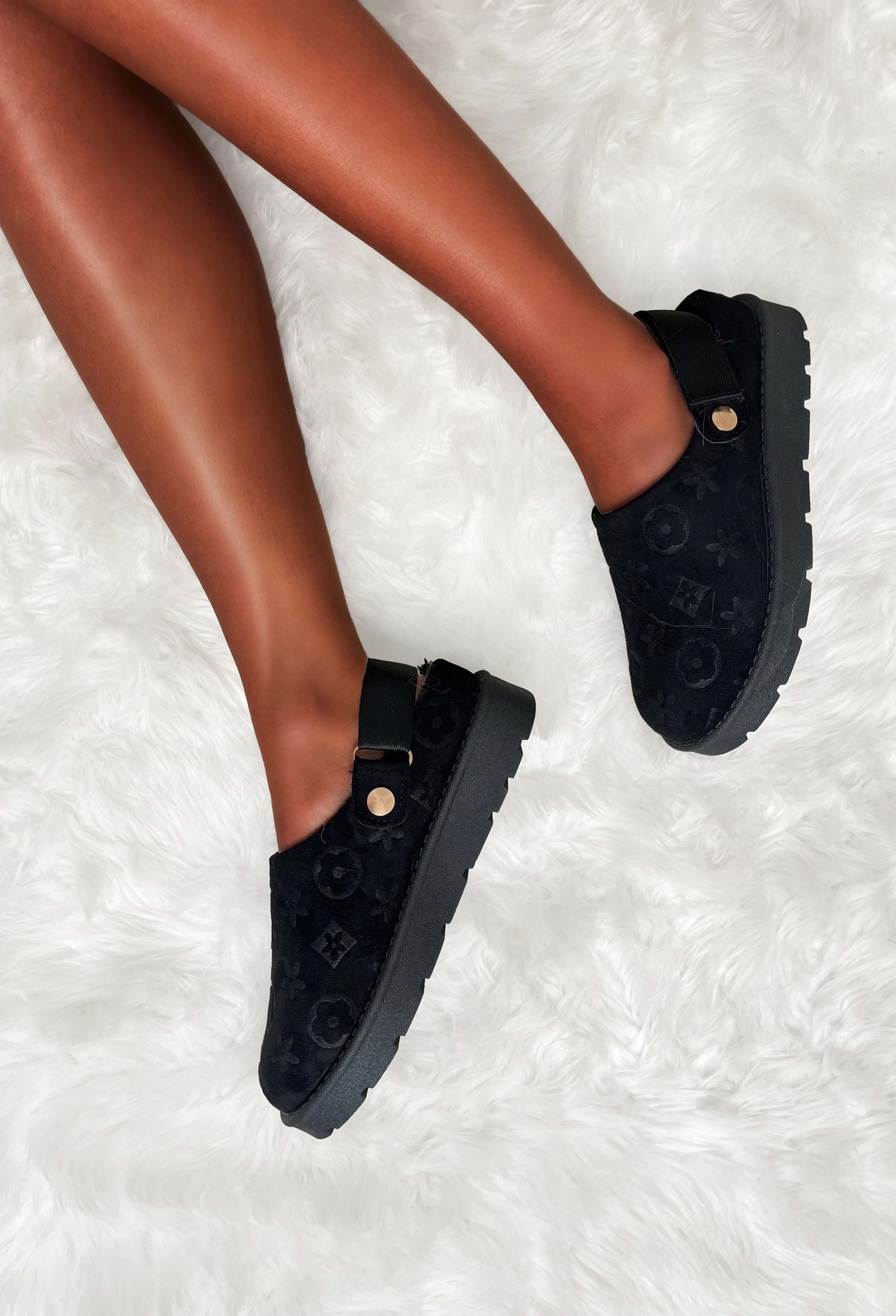 Monogram Maiden Black Sling Back Borg Lined Shoes