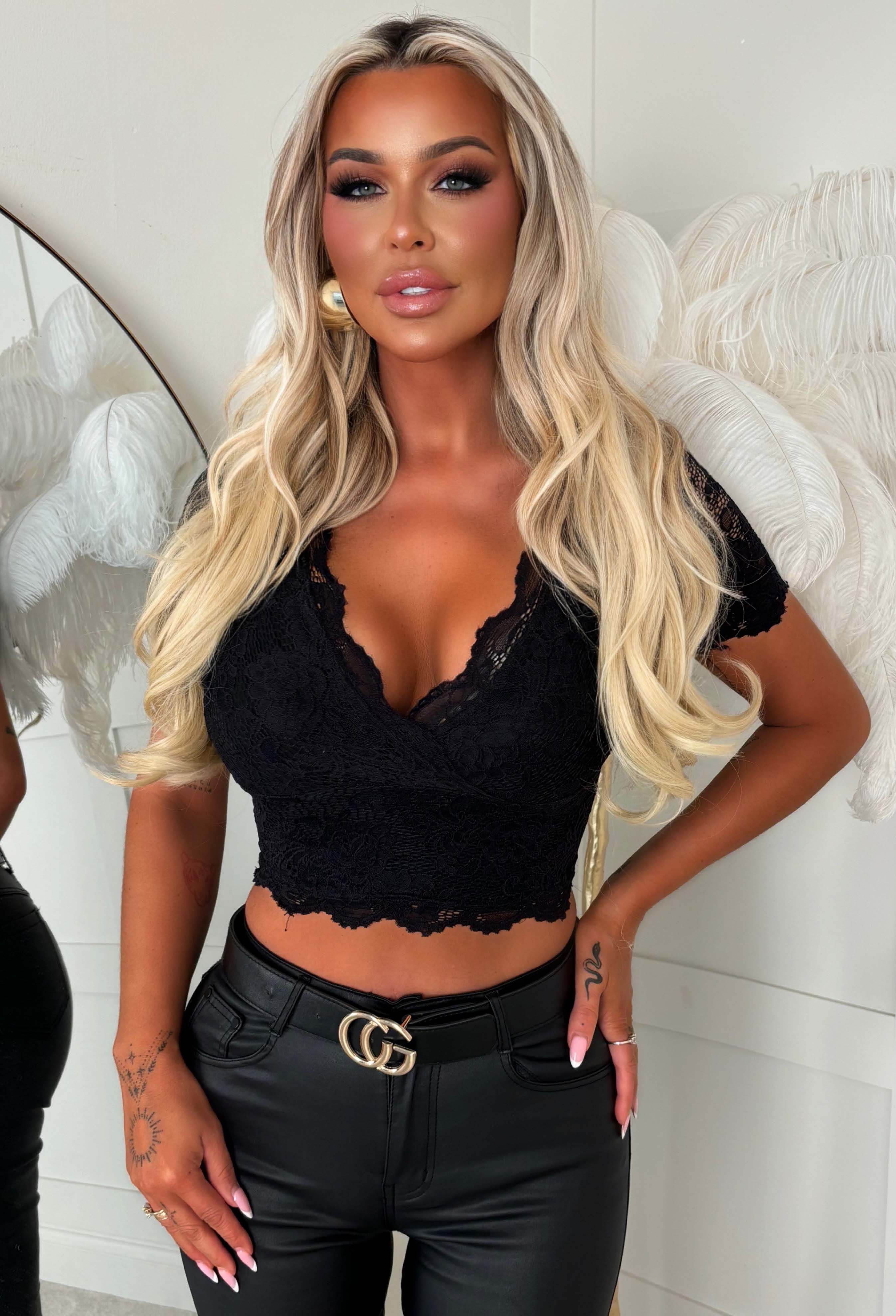 Pretty Problem Black Lace Scalloped Short Sleeved Crop Top