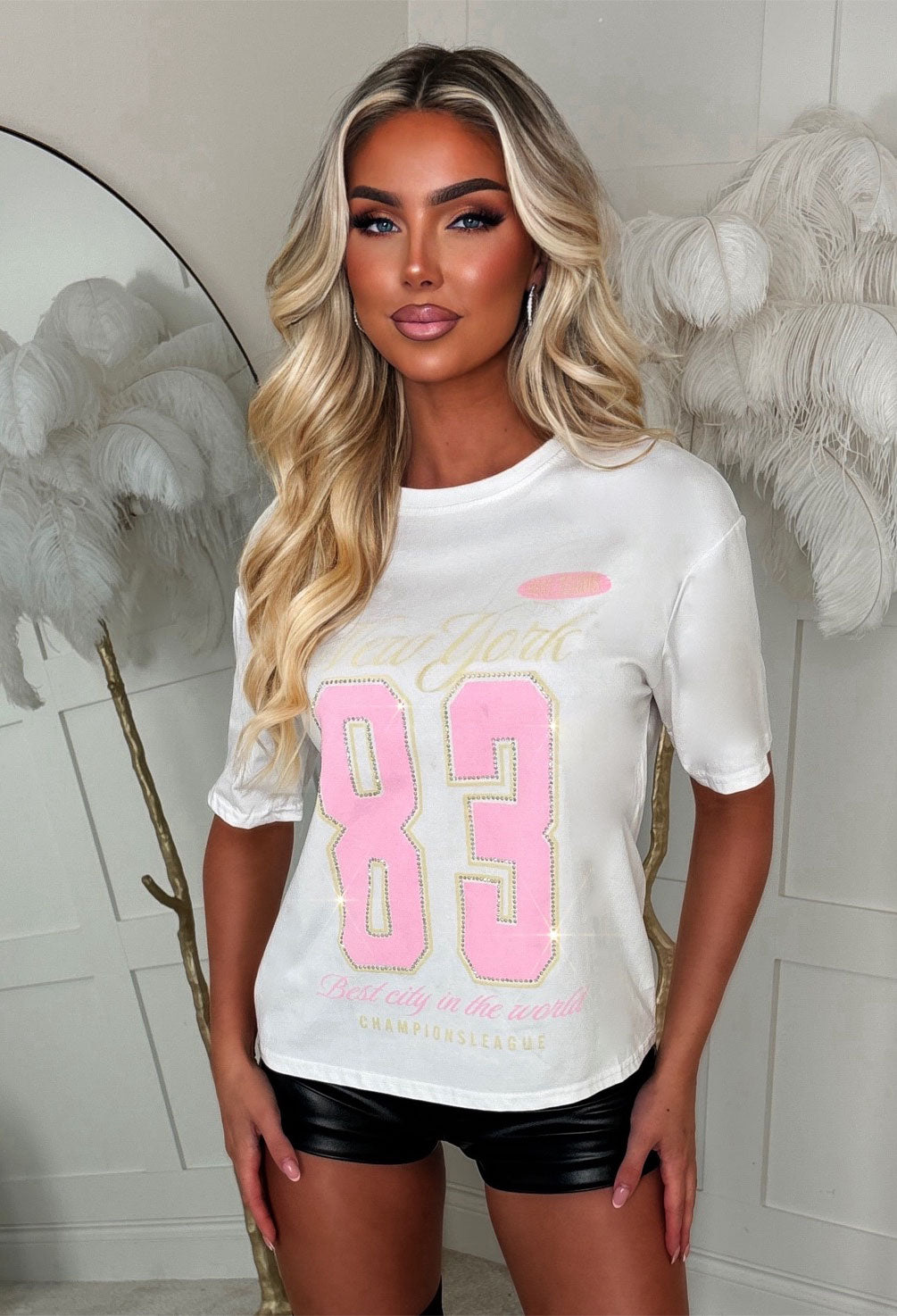 White Graphic Diamante T-shirt