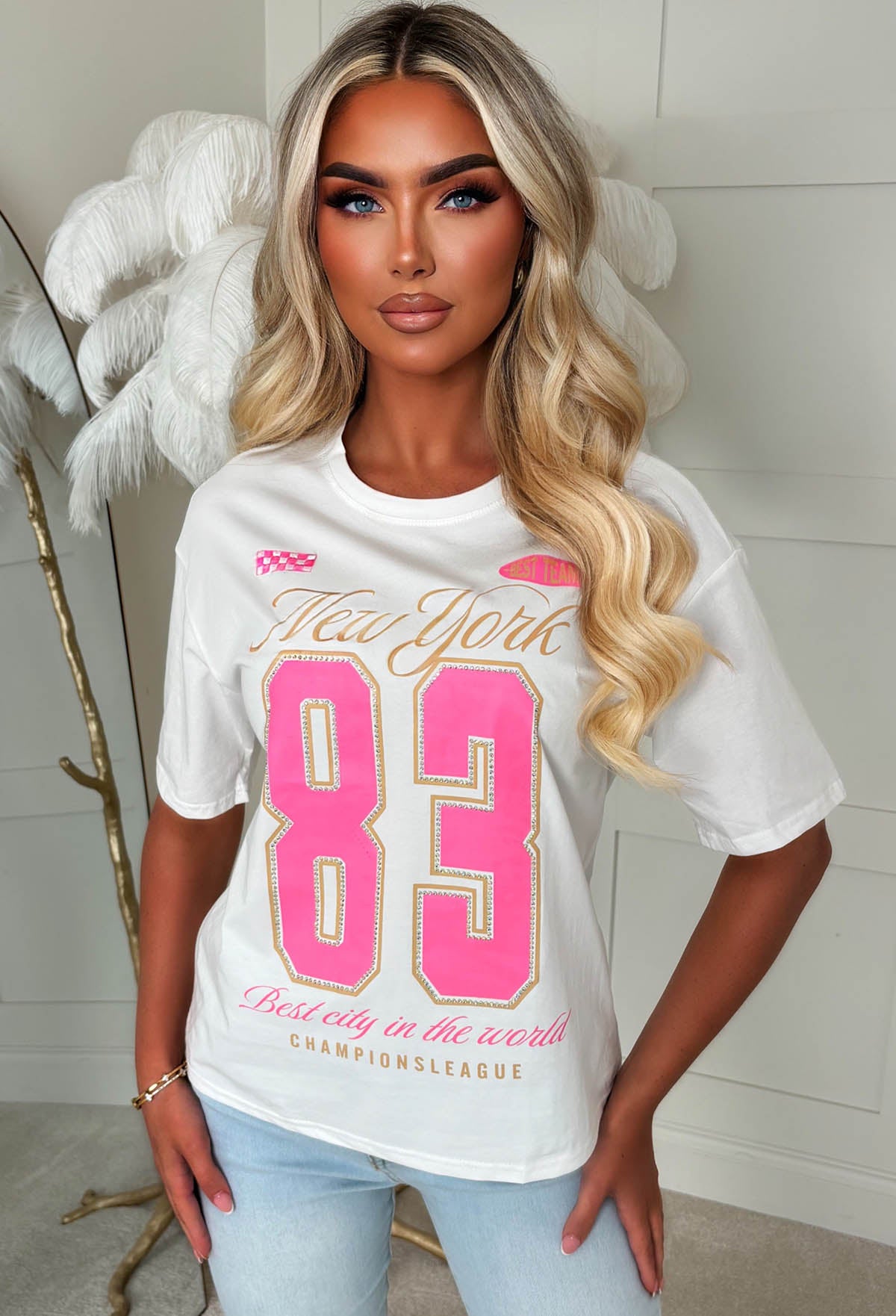Narissa White Graphic Diamante T-shirt