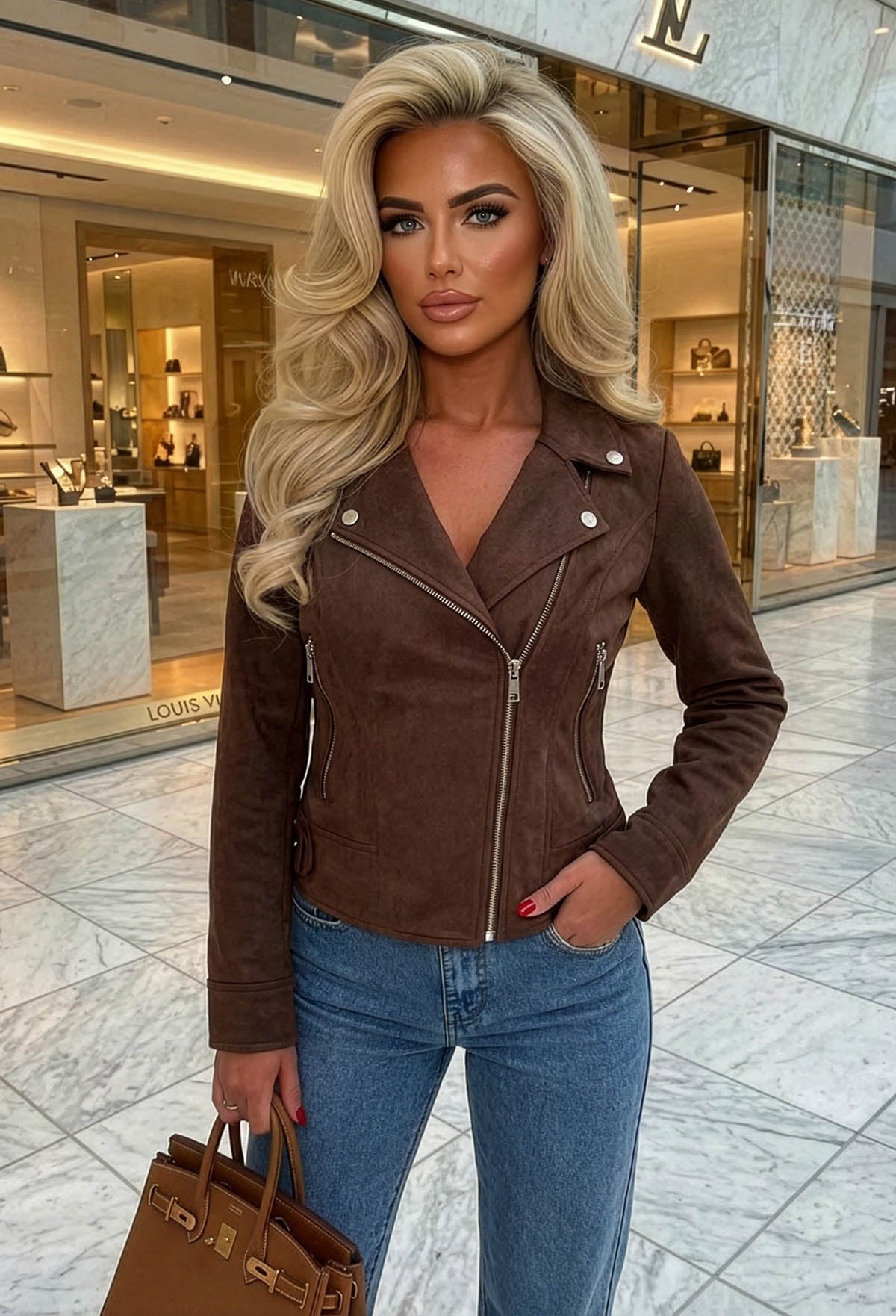 新品 NOKCHA simply tailored jacket brown No Turning Back Brown Faux Suede Biker Jacket | Pink Boutique
