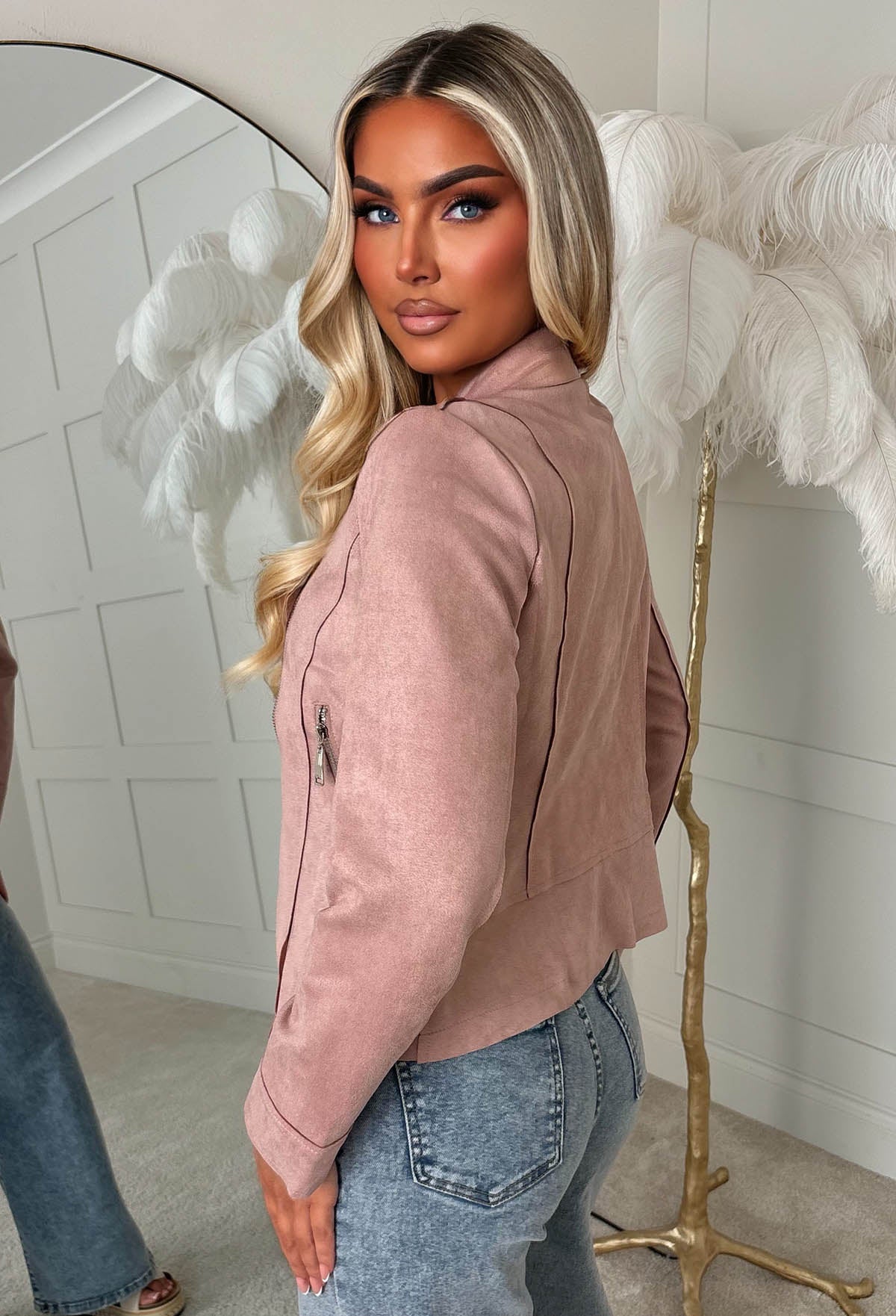 No Turning Back Pink Lightweight Faux Suede Biker Jacket