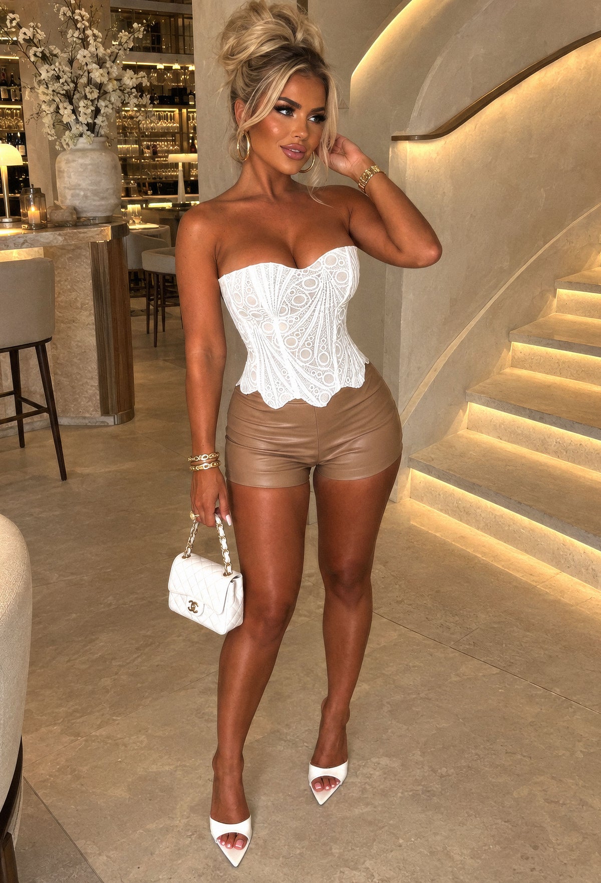 Tan Faux Leather Hot Pant Shorts