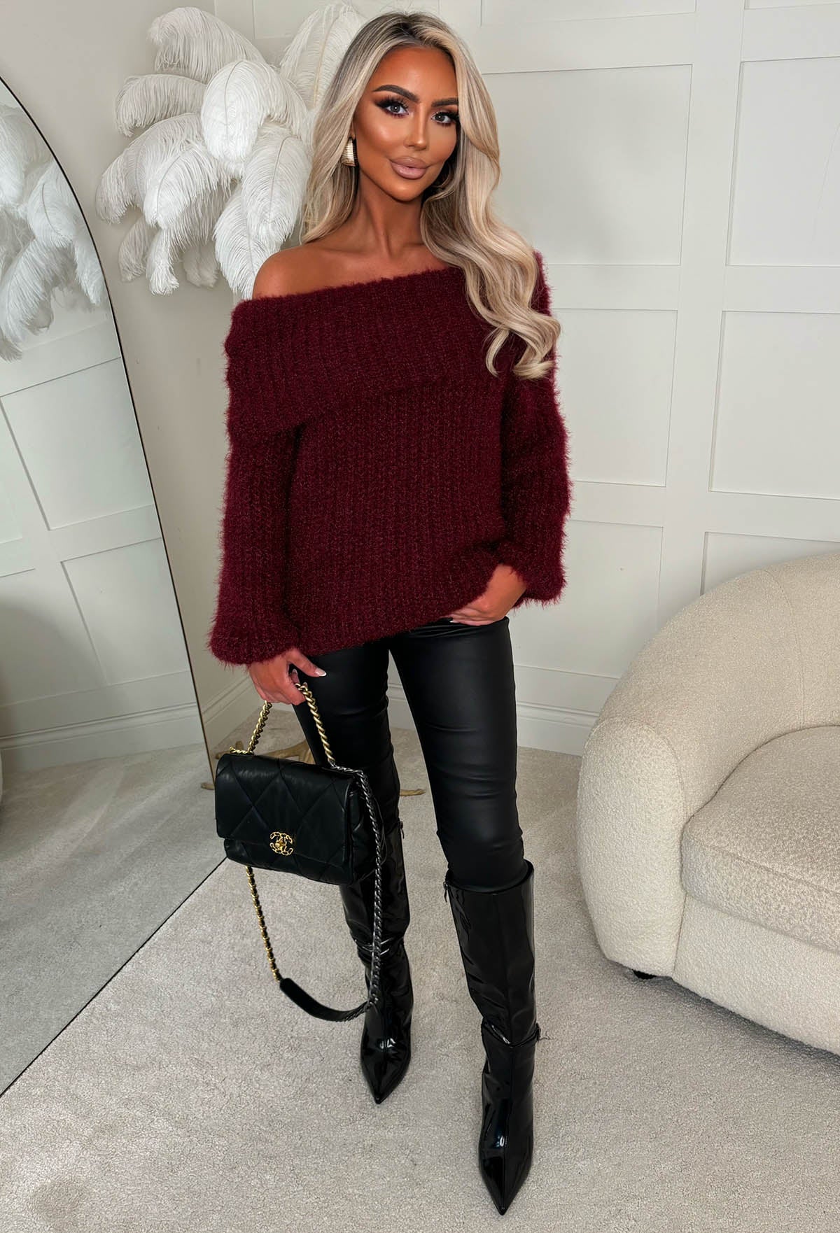 Parisian Chills Wine Oversized Bardot Jumper