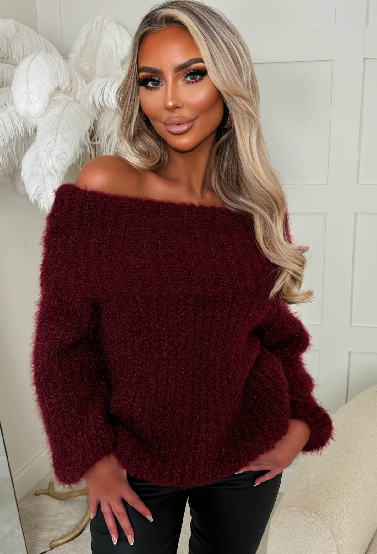 Parisian Chills Wine Oversized Bardot Jumper