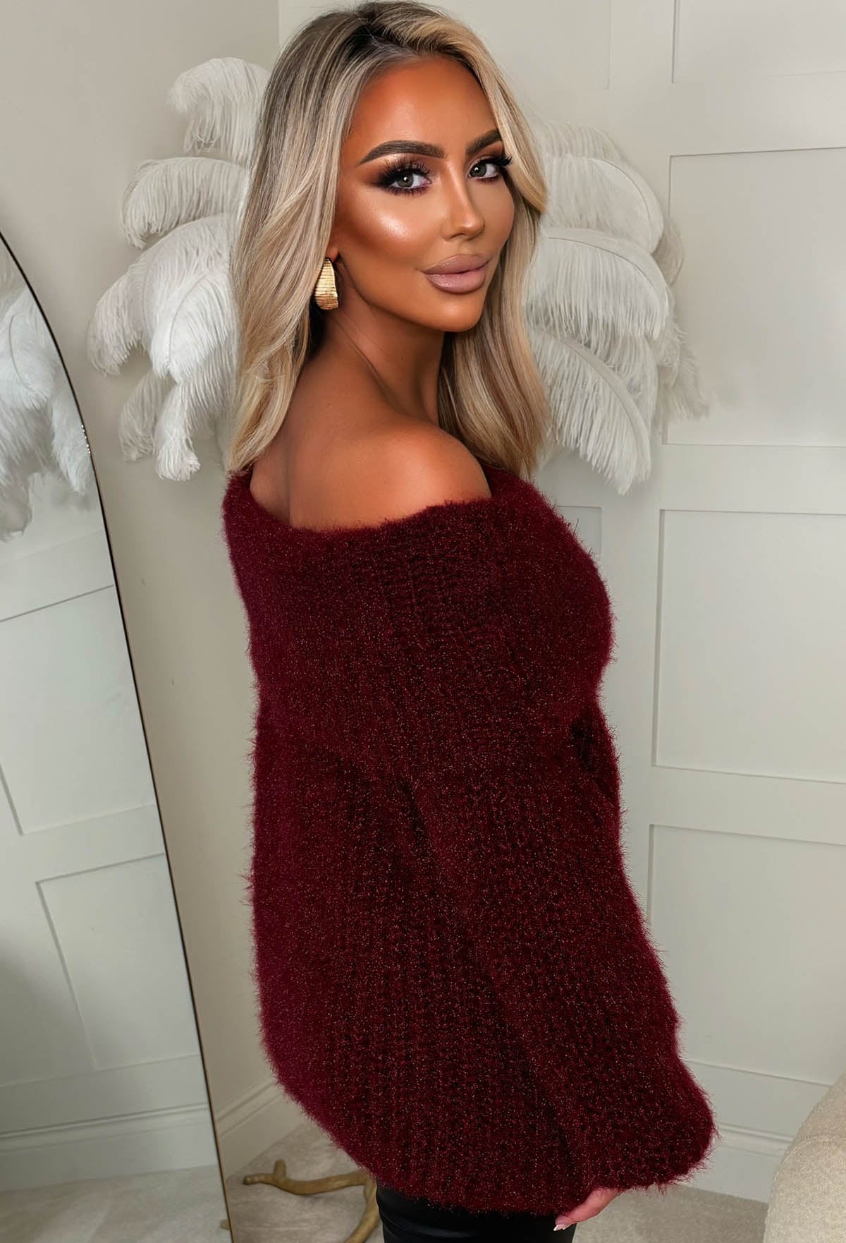 Parisian Chills Wine Oversized Bardot Jumper