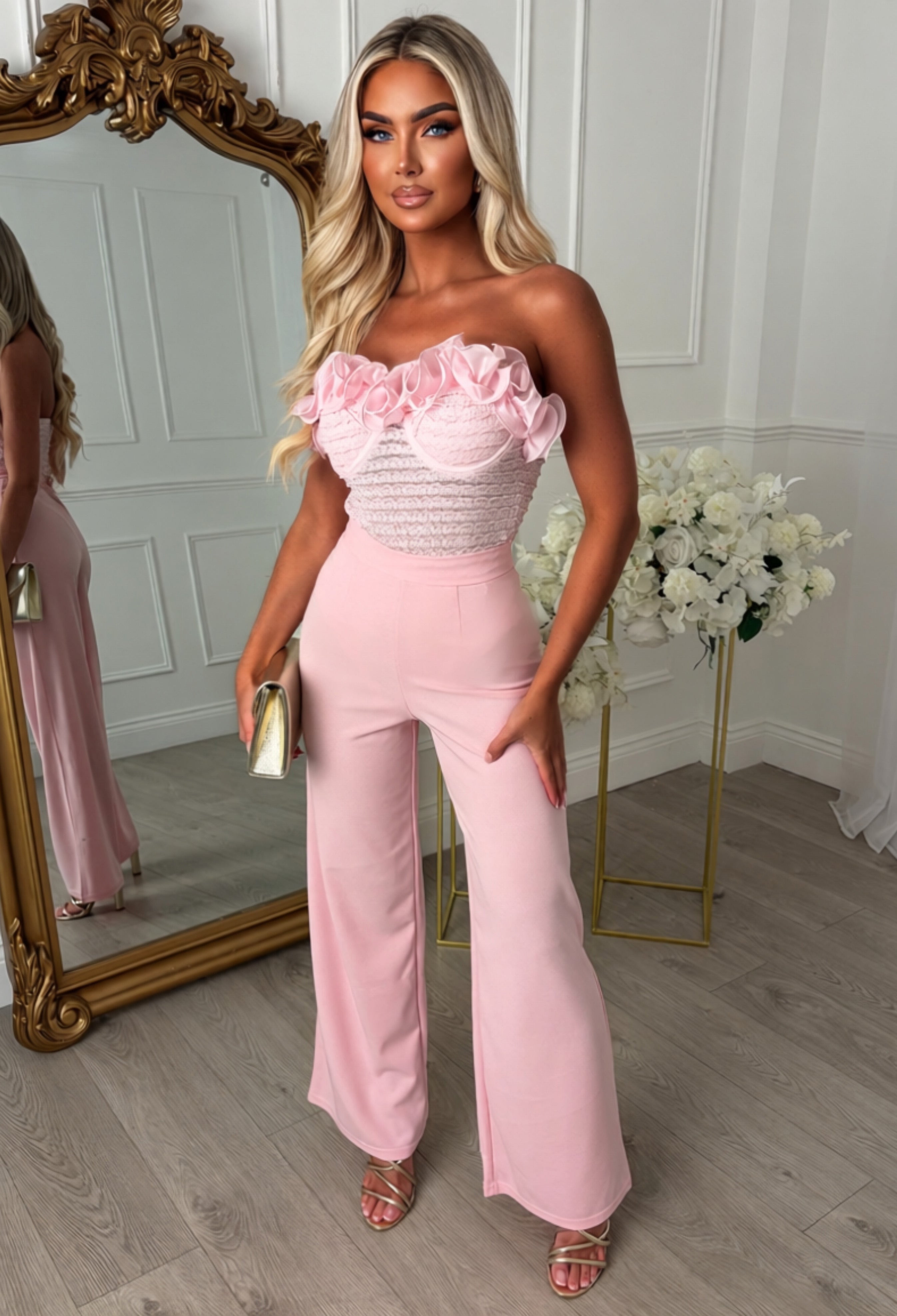 Petal Flounce Pink Ruffle Bandeau Bodysuit