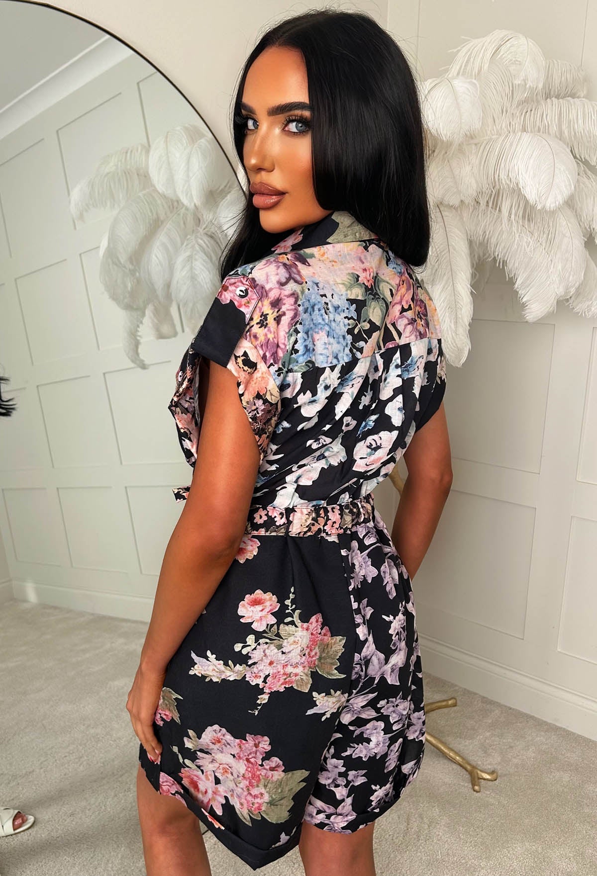 Petal Princess Black Floral Short Sleeve Playsuit