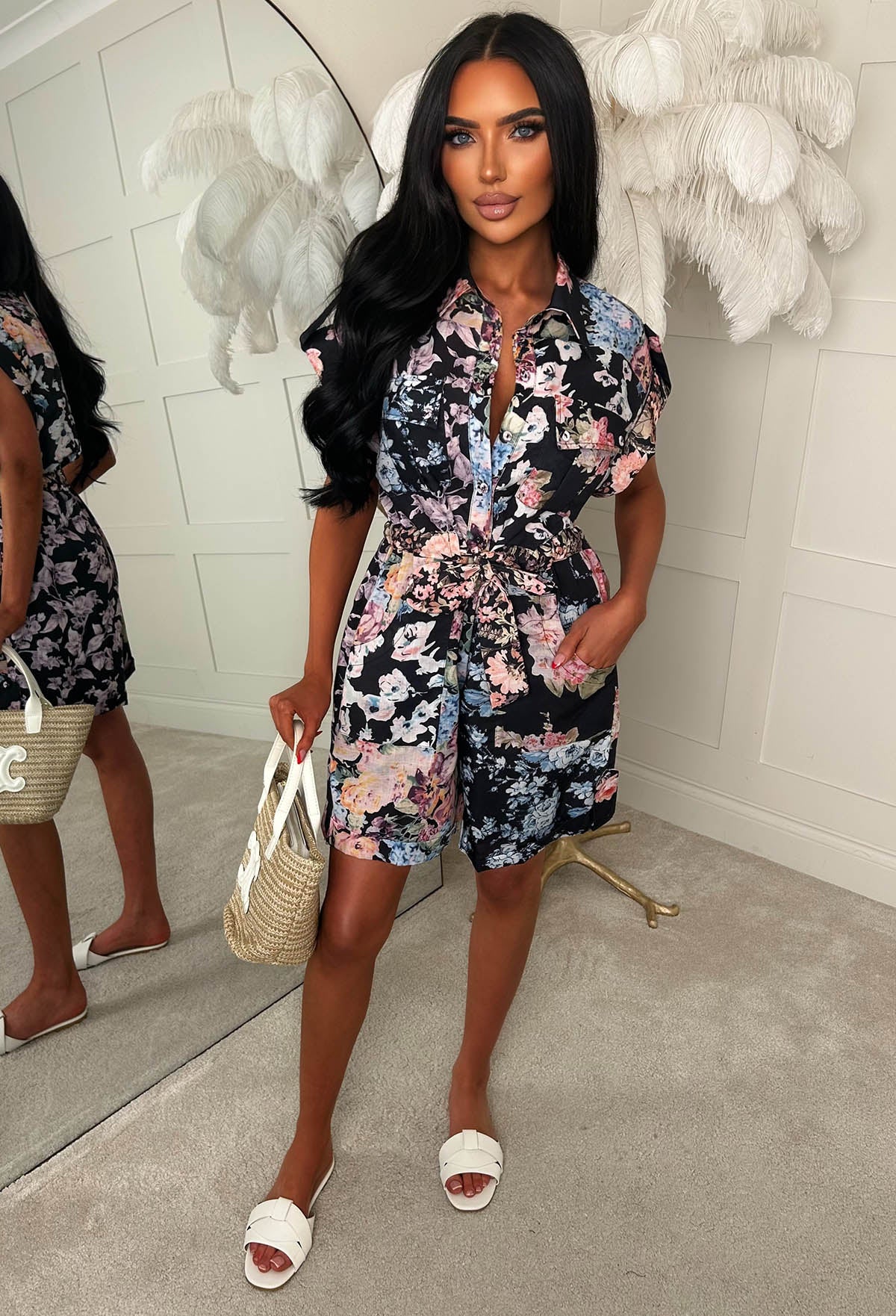 Petal Princess Black Floral Short Sleeve Playsuit