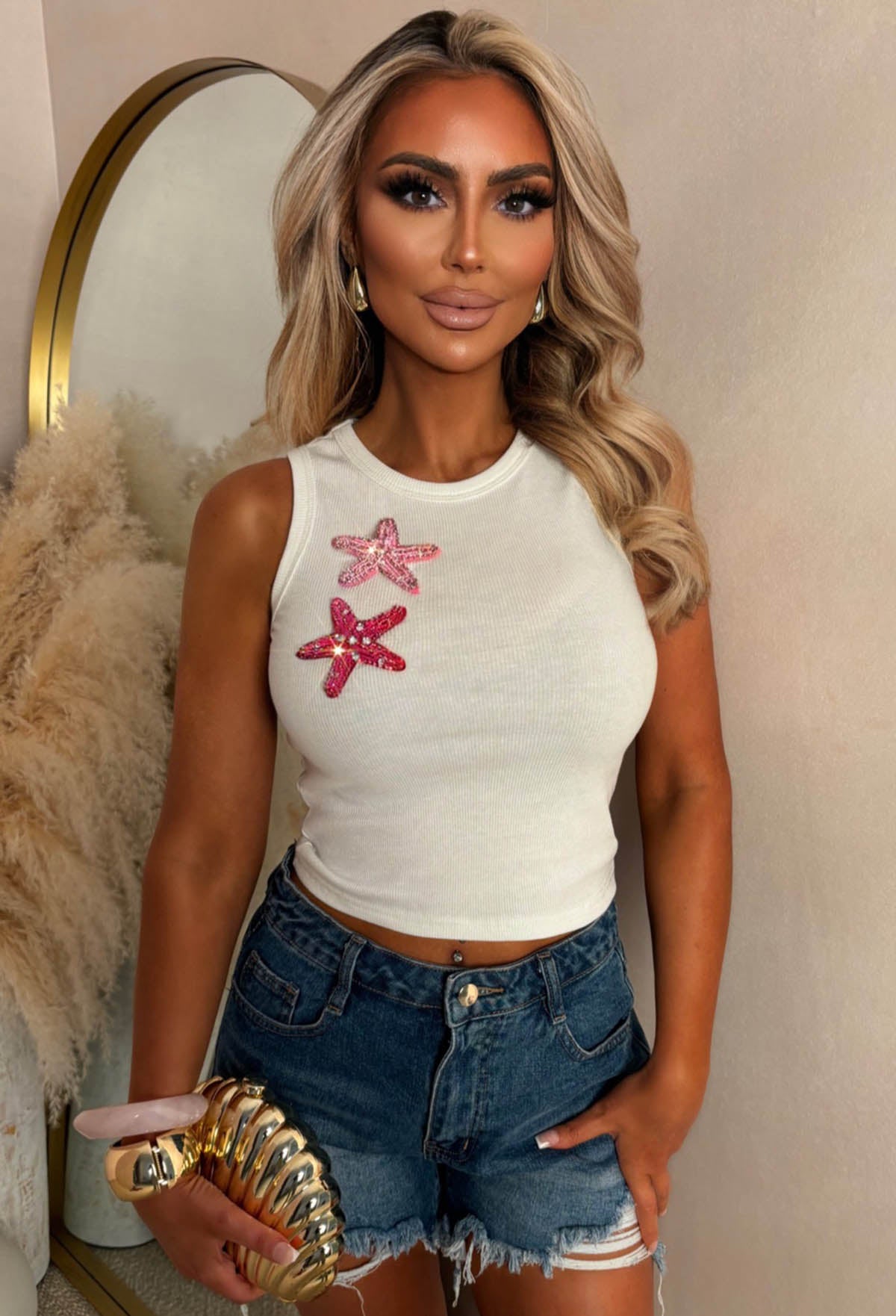 Pink Sands Pink Diamante Starfish Vest Top