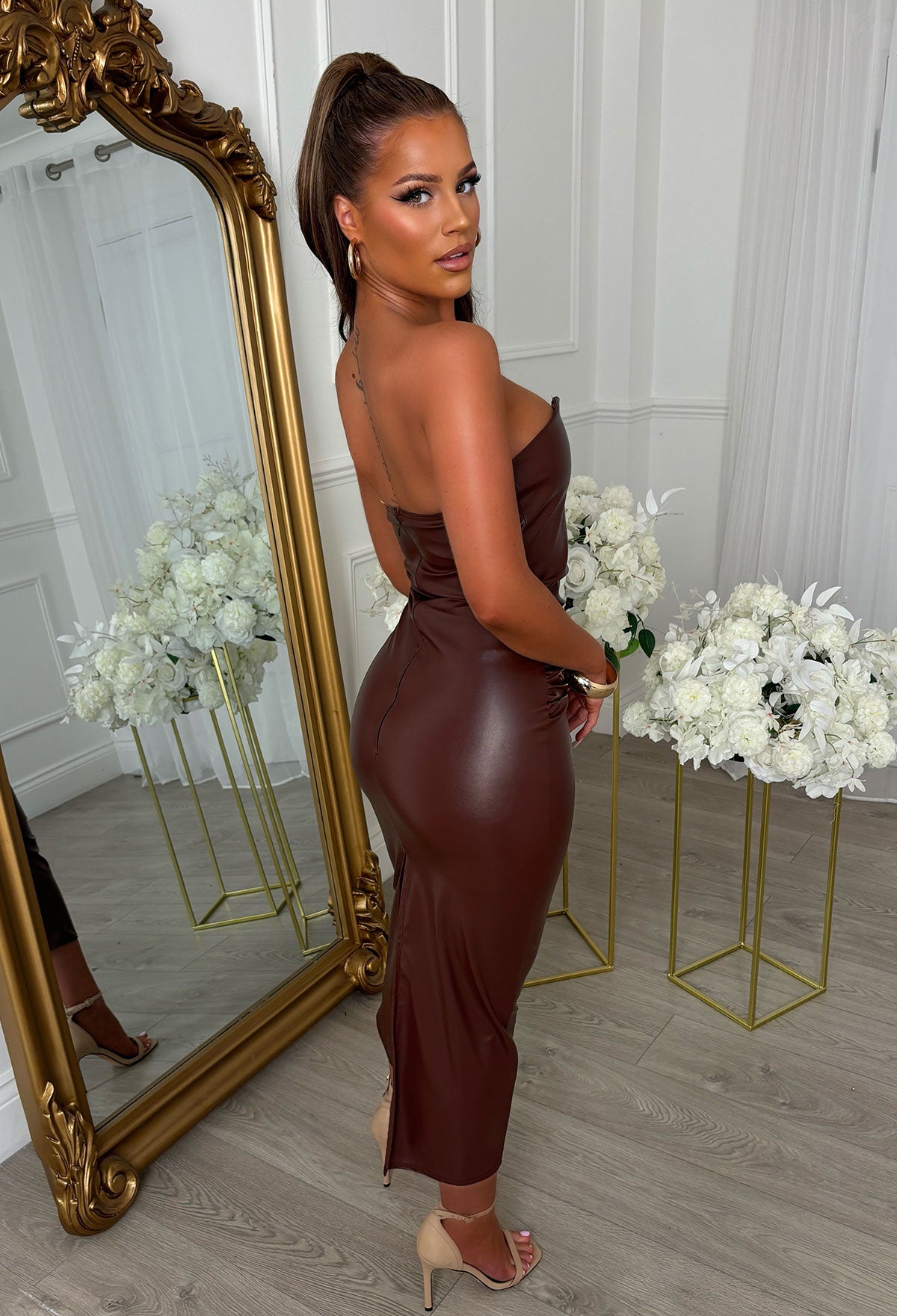 posh-&-polished-chocolate-brown-faux-leather-v-bar-bandeau-midi-dress-3