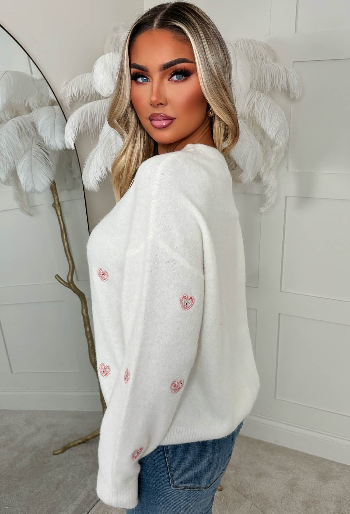 Pretty In Love Cream Heart Crew Neck Jumper