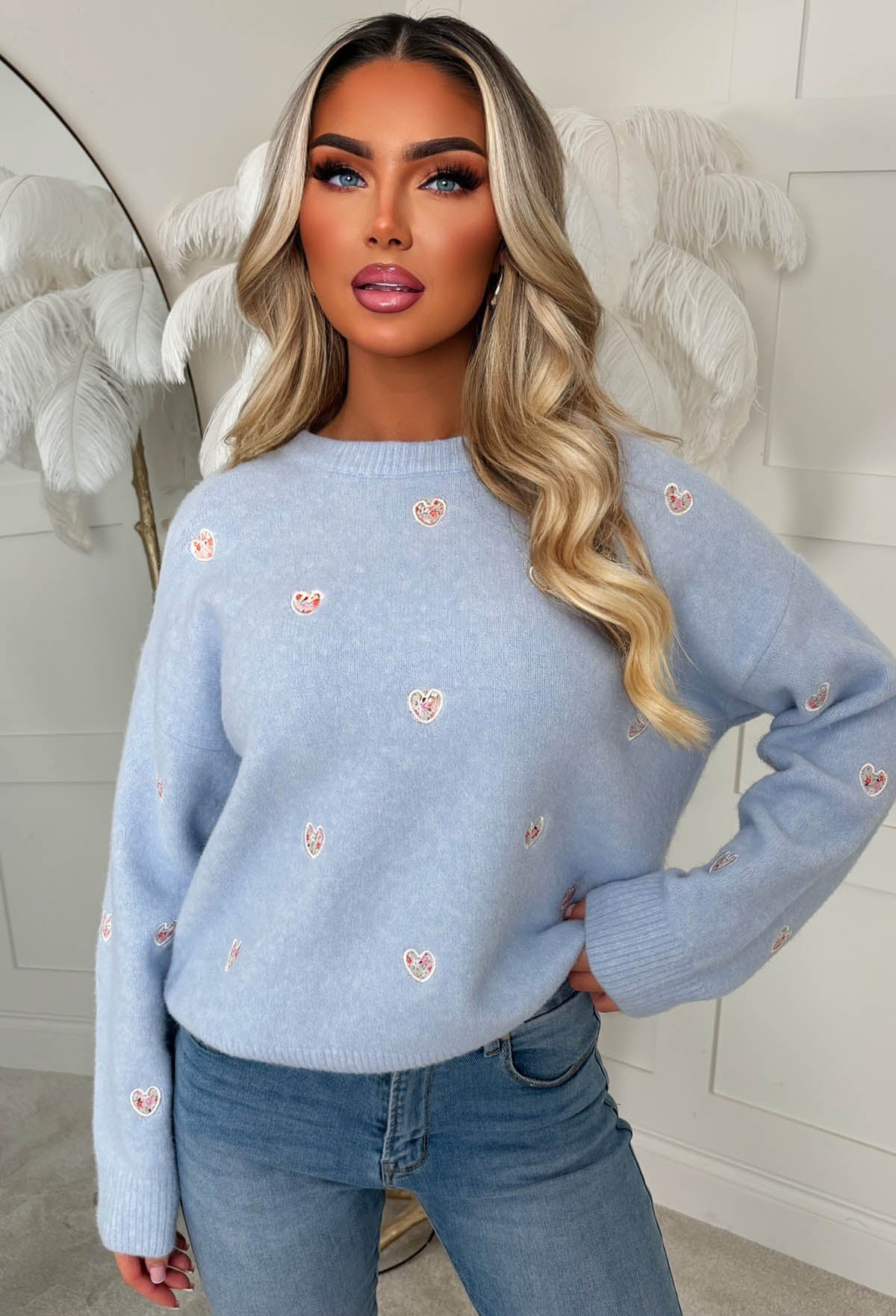 Pretty In Love Light Blue Heart Crew Neck Jumper