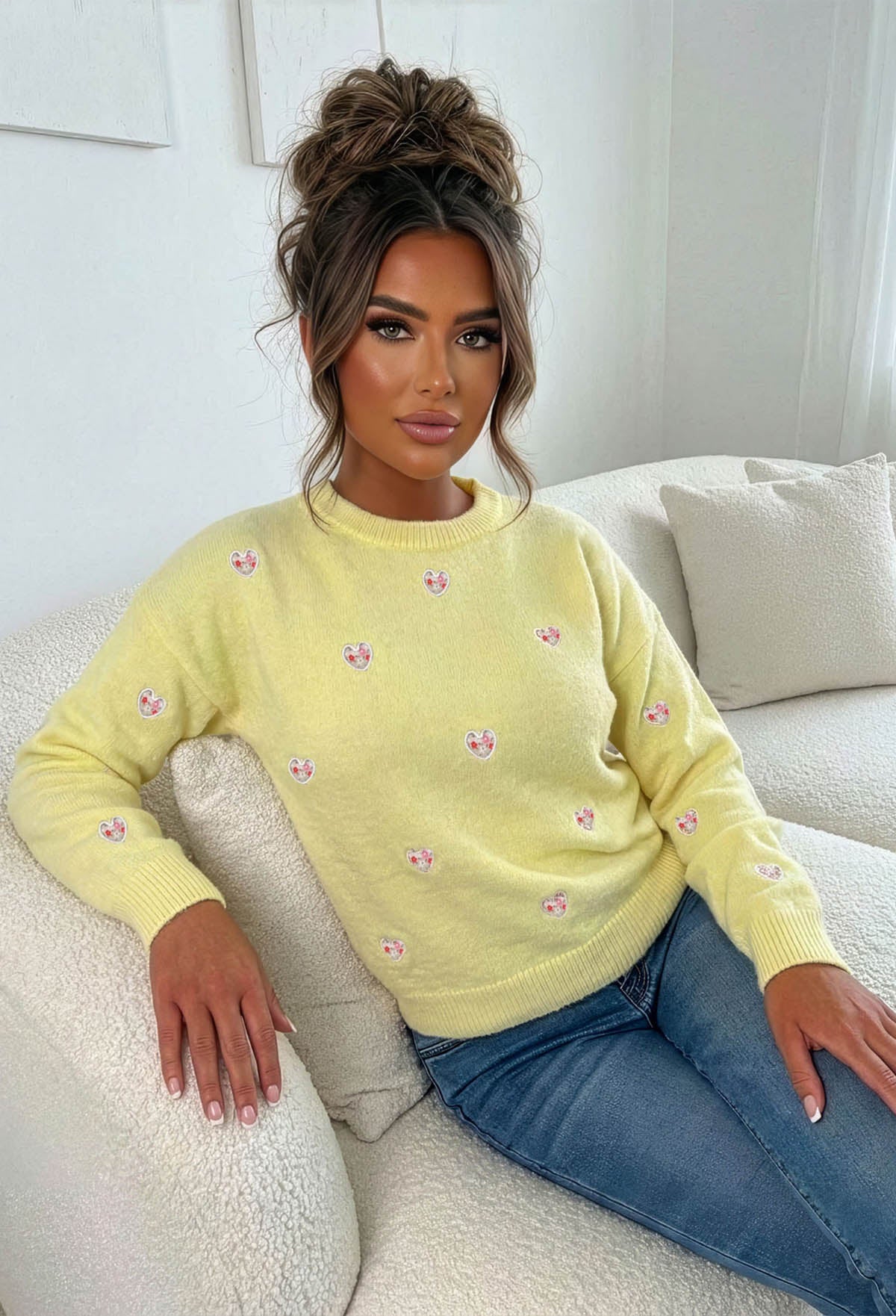 Pretty In Love Yellow Heart Crew Neck Jumper
