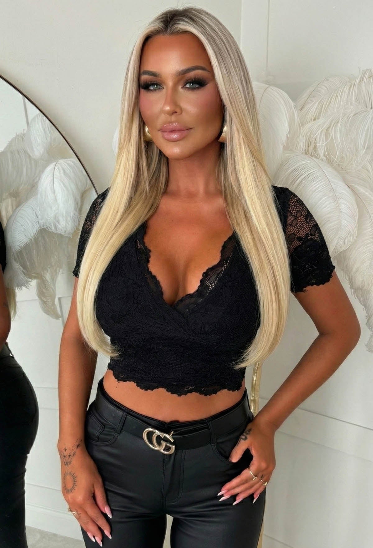 Pretty Problem Black Lace Scalloped Short Sleeved Crop Top