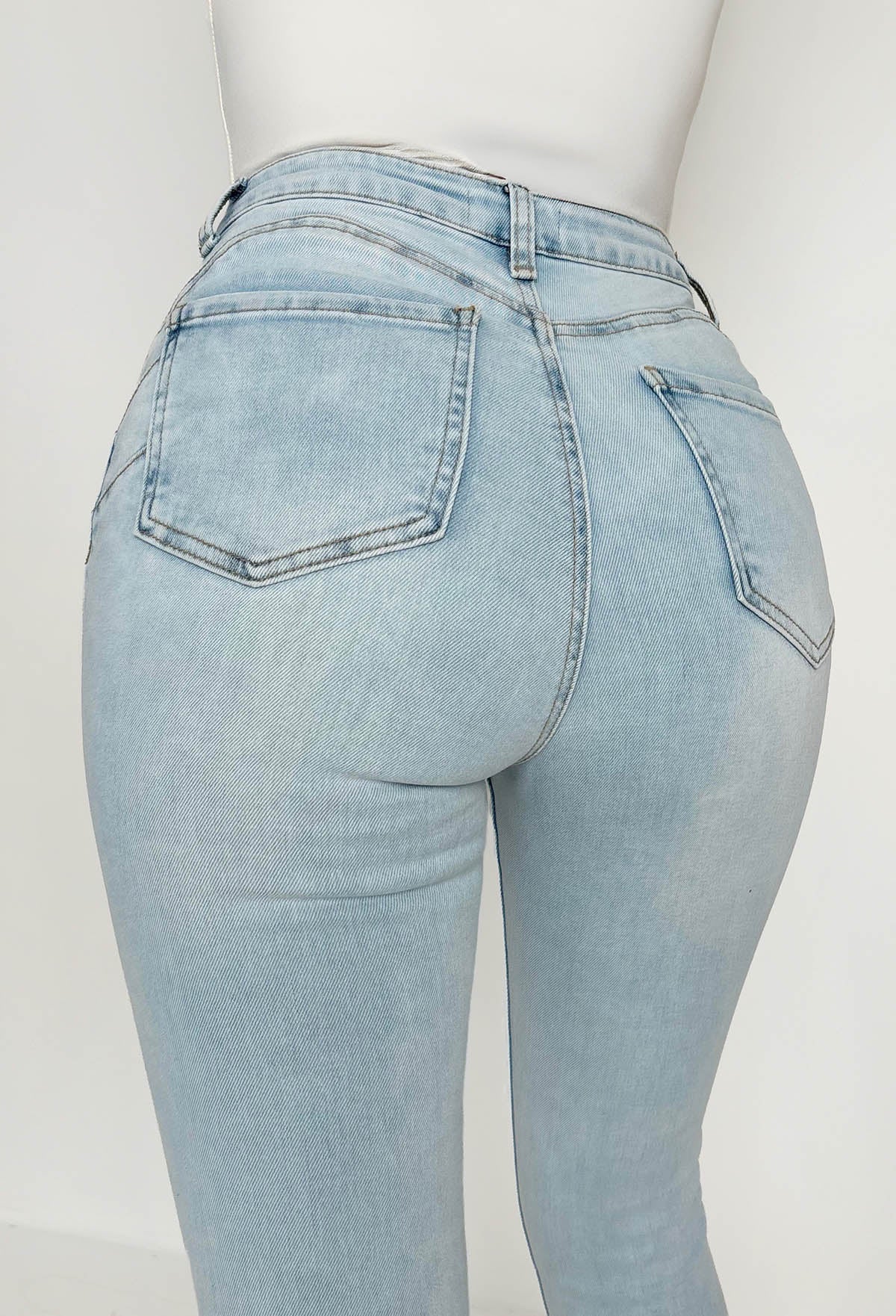 Push Me Baby Light Wash Distressed Stretch Push Up Skinny Jeans