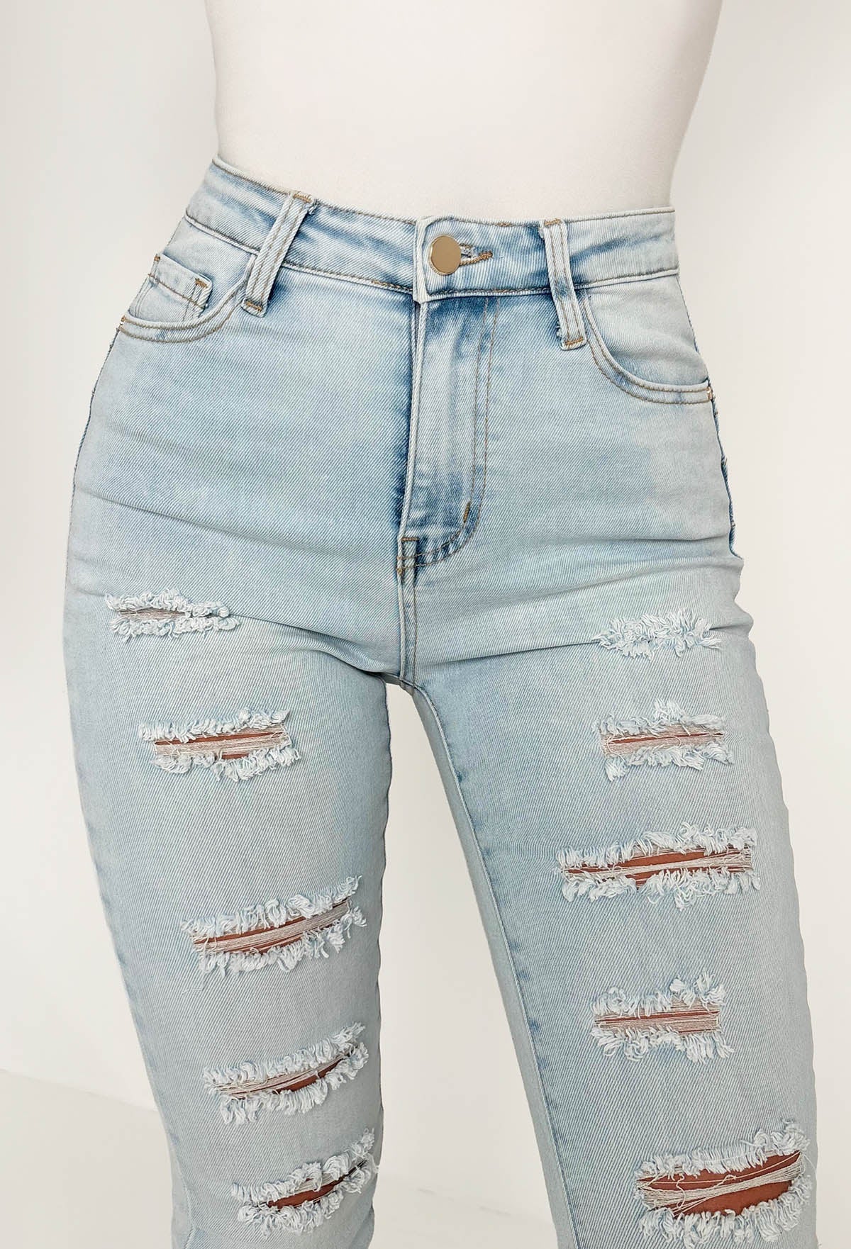 Push Me Baby Light Wash Distressed Stretch Push Up Skinny Jeans