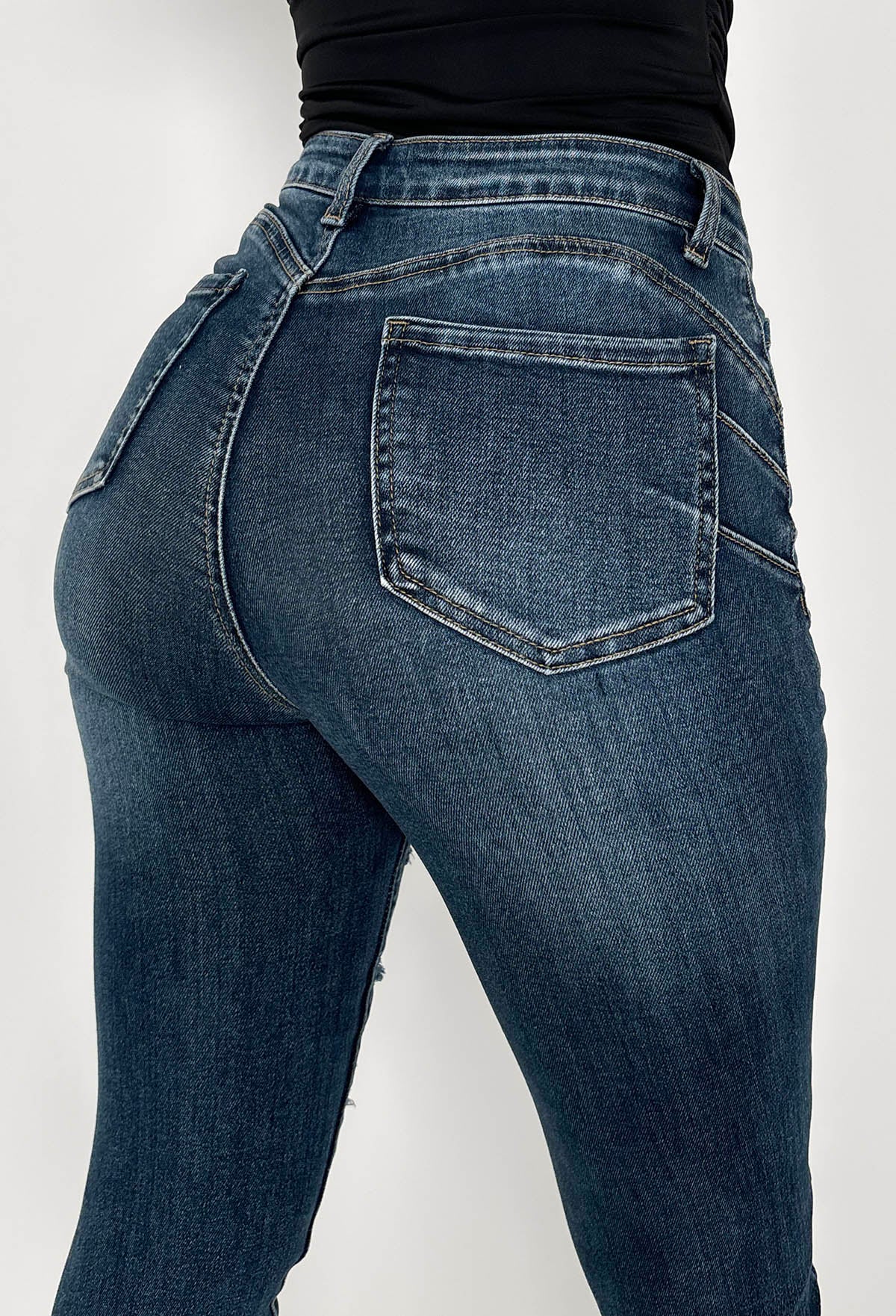 Push Me Baby Mid Blue Distressed Stretch Push Up Skinny Jeans