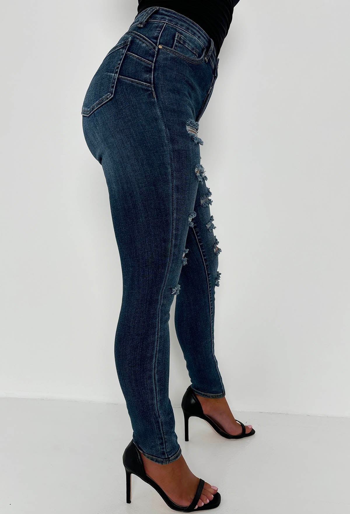 Push Me Baby Mid Blue Distressed Stretch Push Up Skinny Jeans