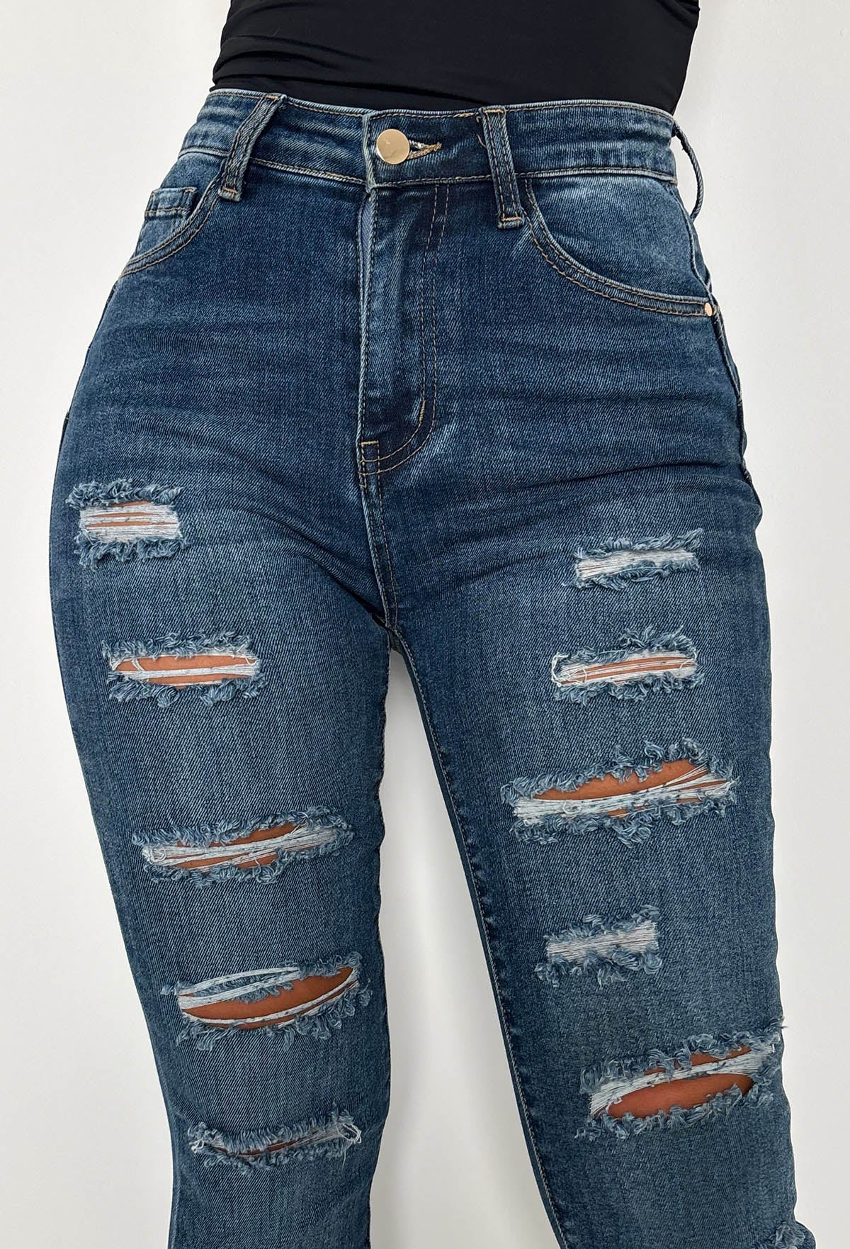 Push Me Baby Mid Blue Distressed Stretch Push Up Skinny Jeans