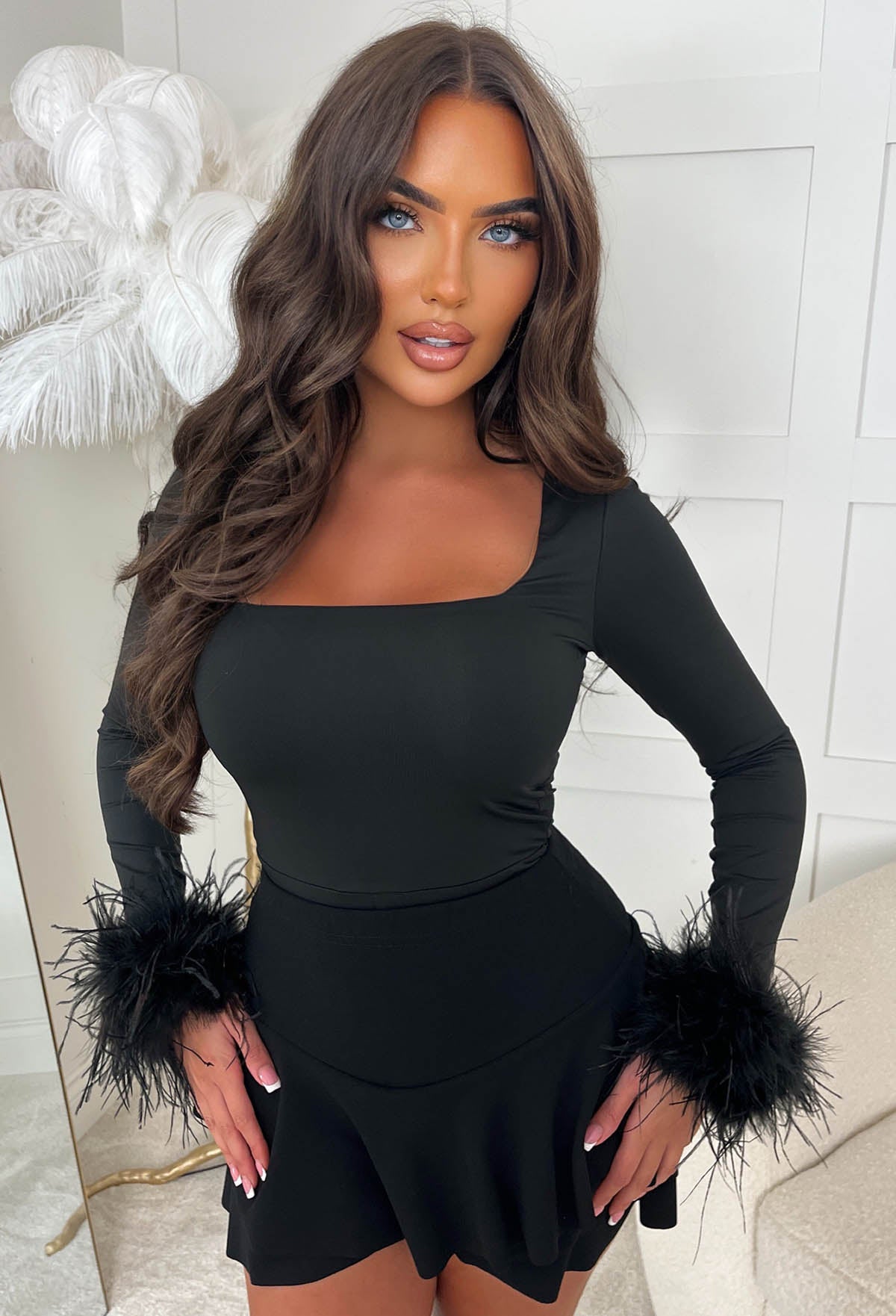 Queen Of Extra Black Ostrich Feather Cuffs